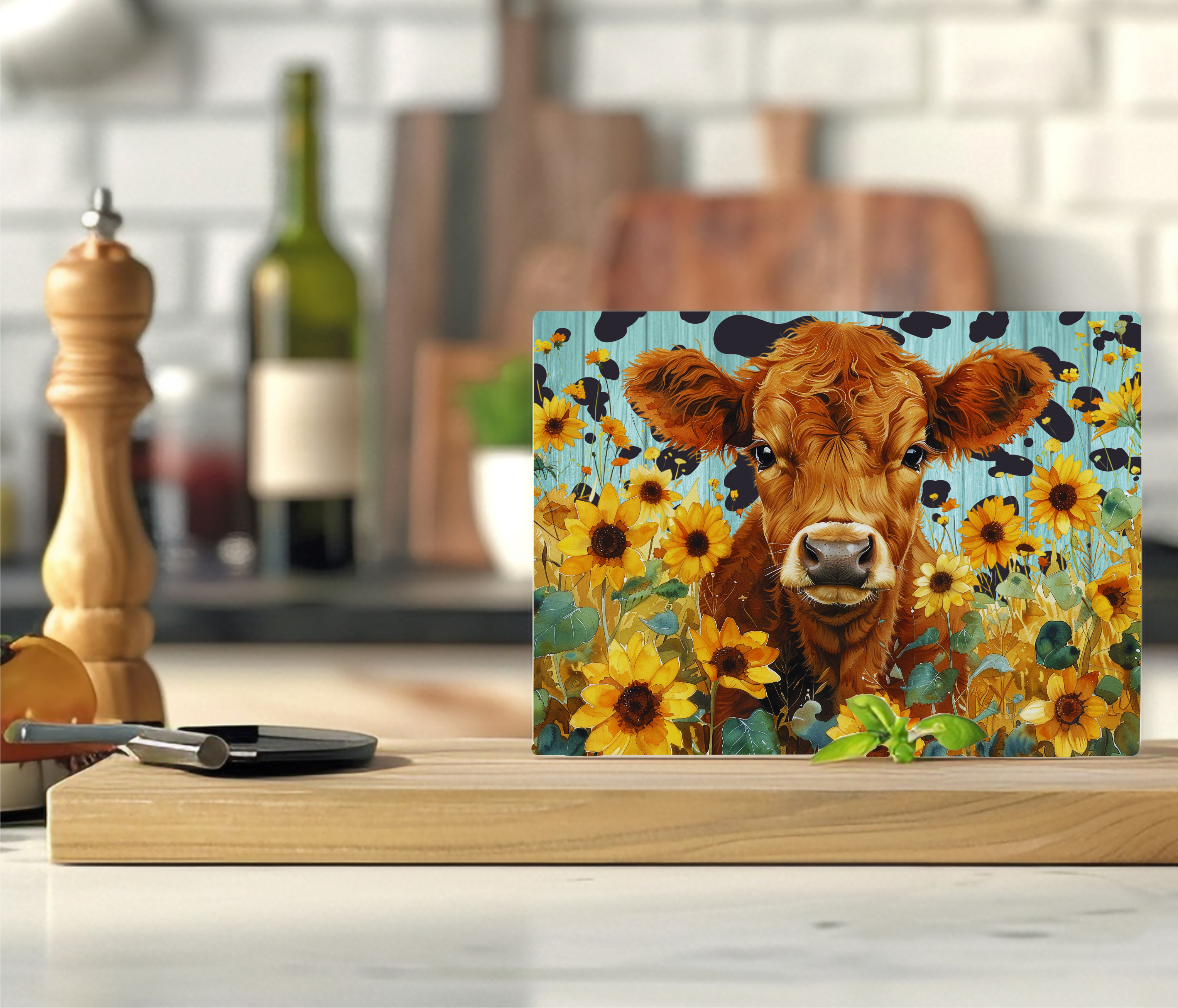 Country Cow & Sunflowers - Cutting Board - Sublimation Transfer