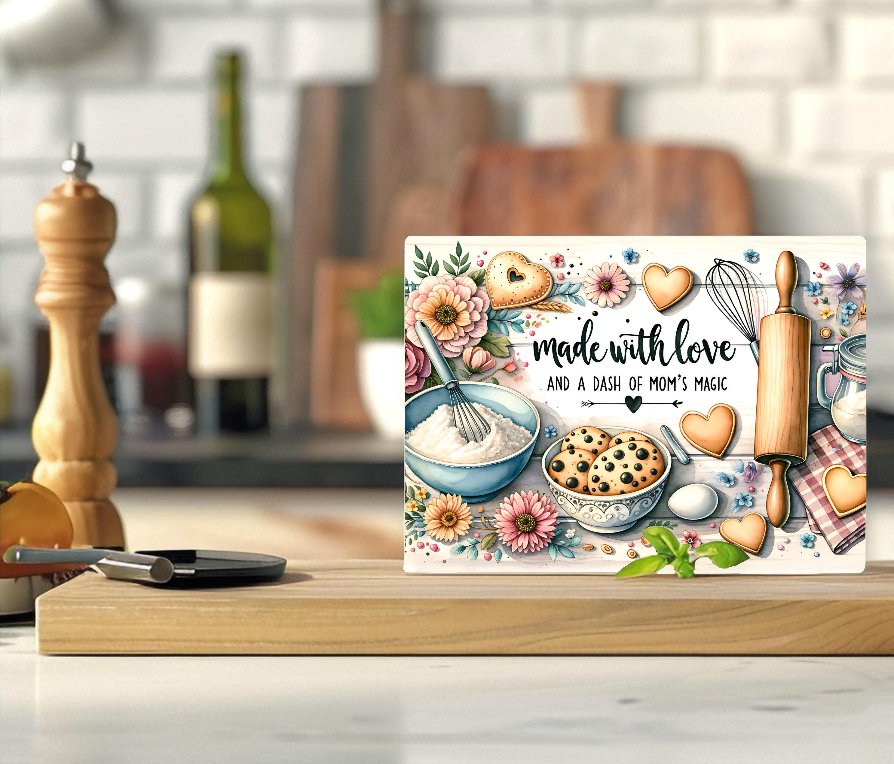 Made With Love And A Dash Of Mom's Magic - Cutting Board - Sublimation Transfer