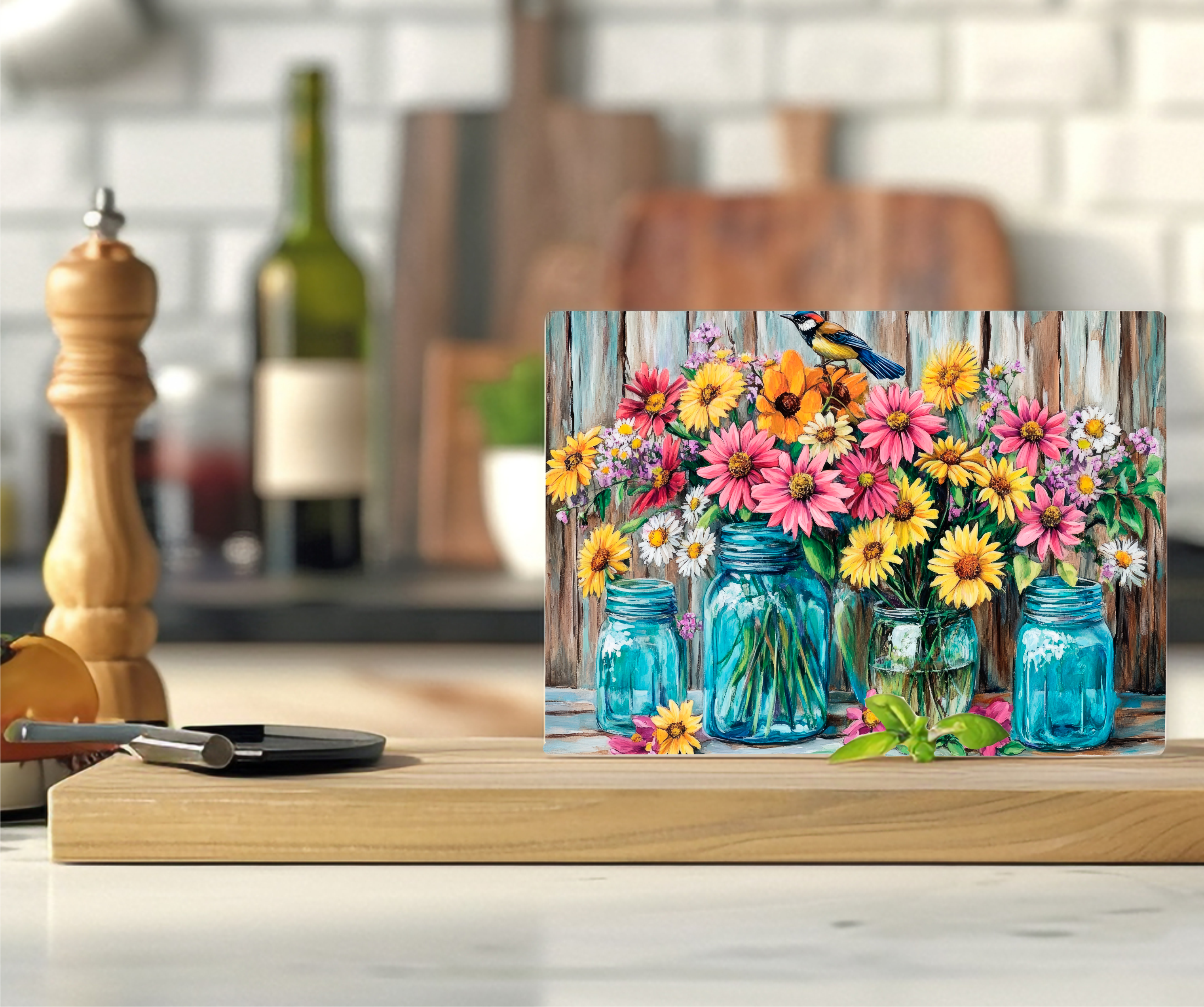 Floral Mason Jars - Cutting Board - Sublimation Transfer
