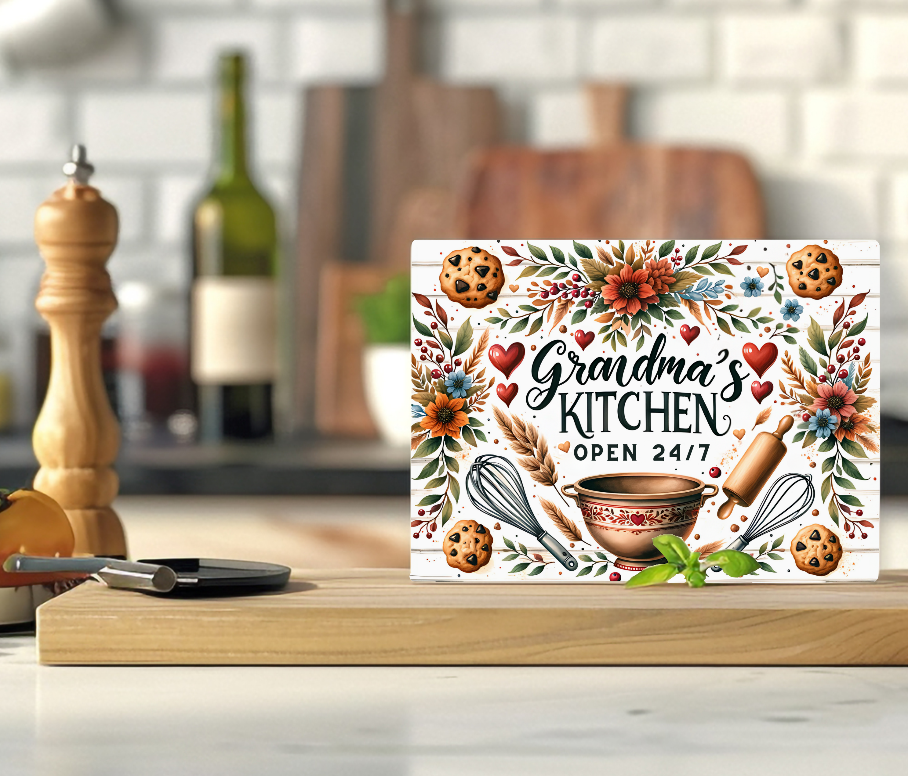 Grandmas Kitchen Open 24/7 - Cutting Board - Sublimation Transfer