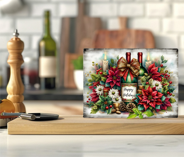 Happy Holiday Wine Bottles - Cutting Board - Sublimation Transfer
