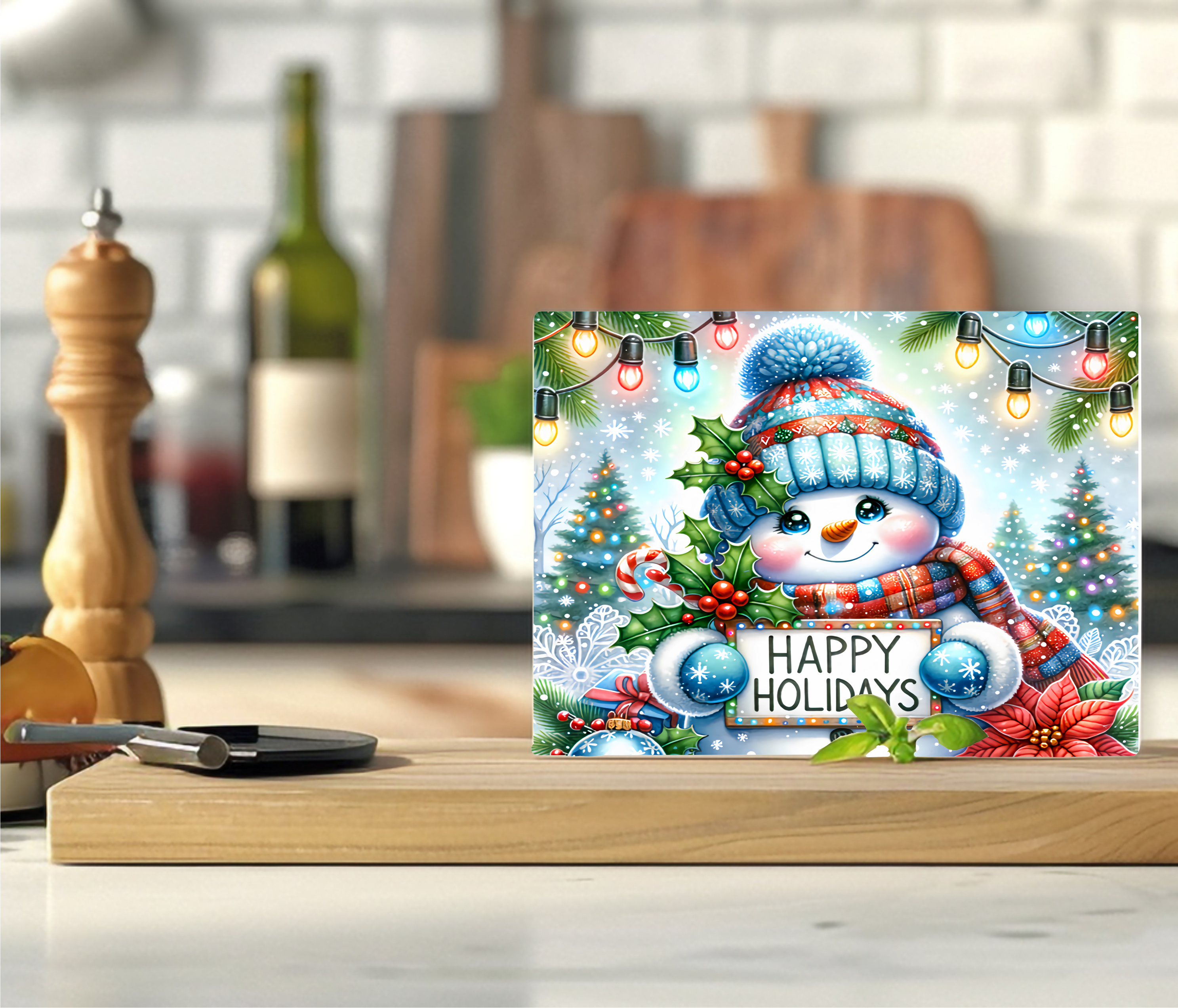 Happy Holidays Snowman - Cutting Board - Sublimation Transfer