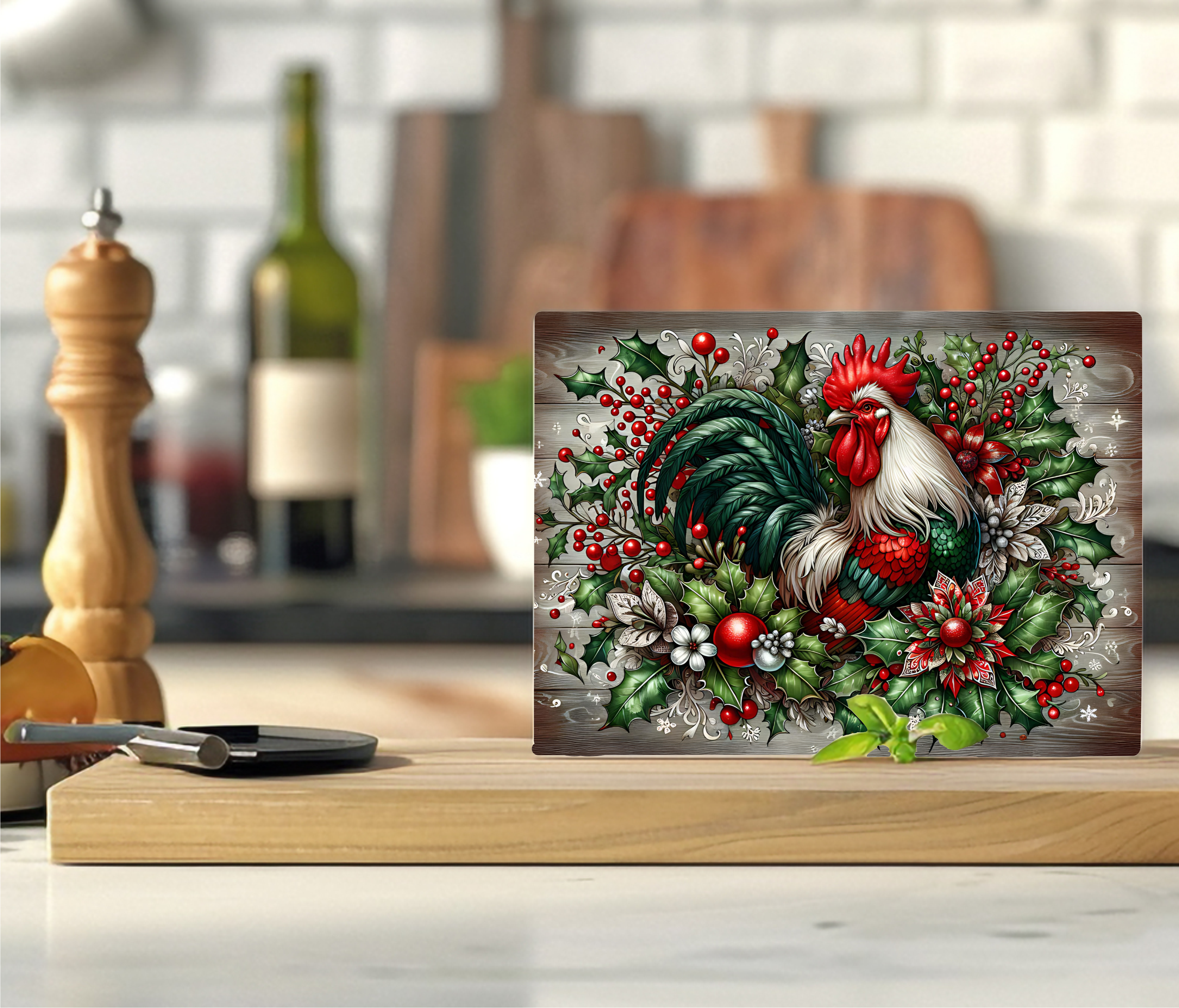 Christmas Rooster - Cutting Board - Sublimation Transfer