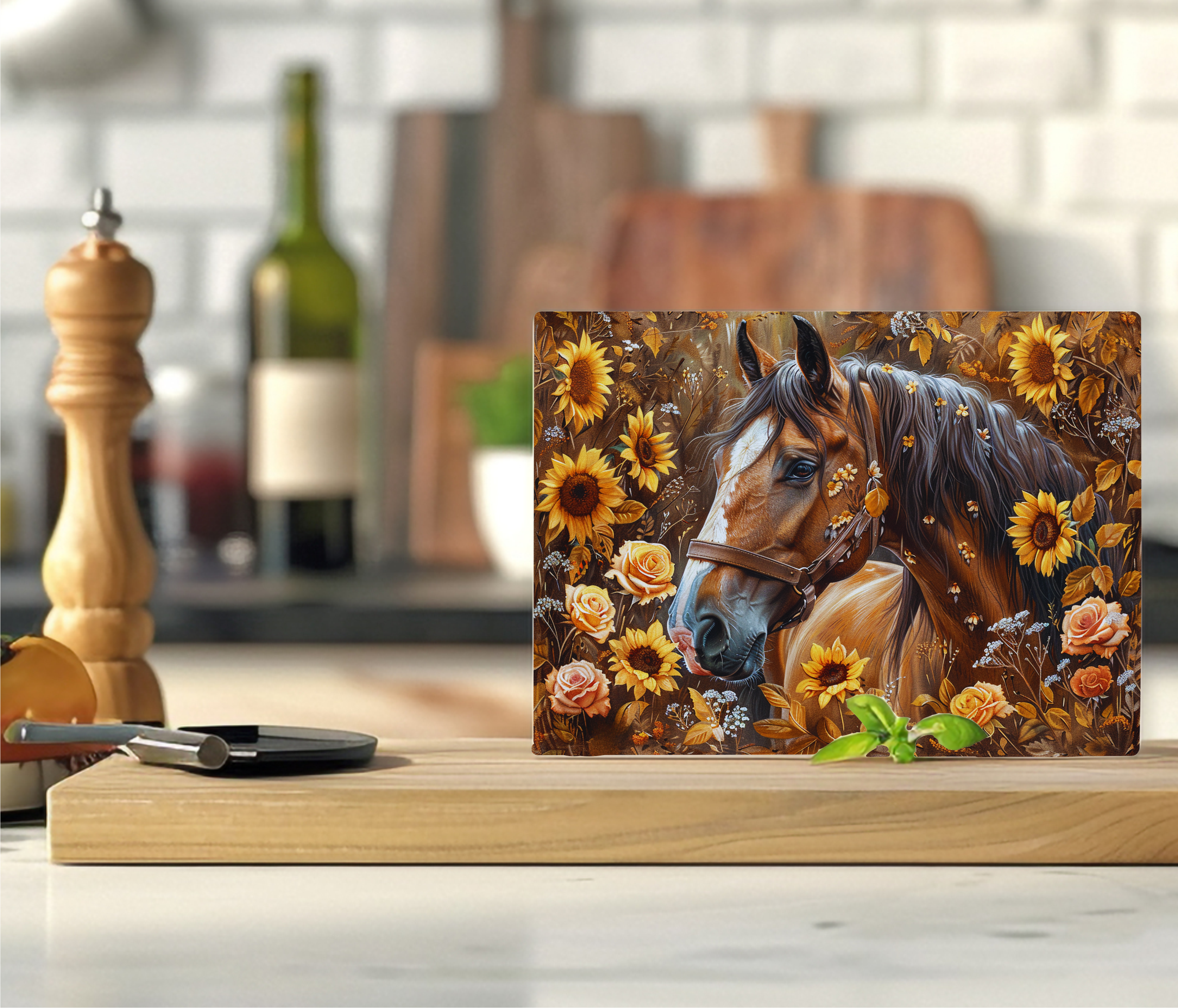 Horse with Sunflowers - Cutting Board - Sublimation Transfer