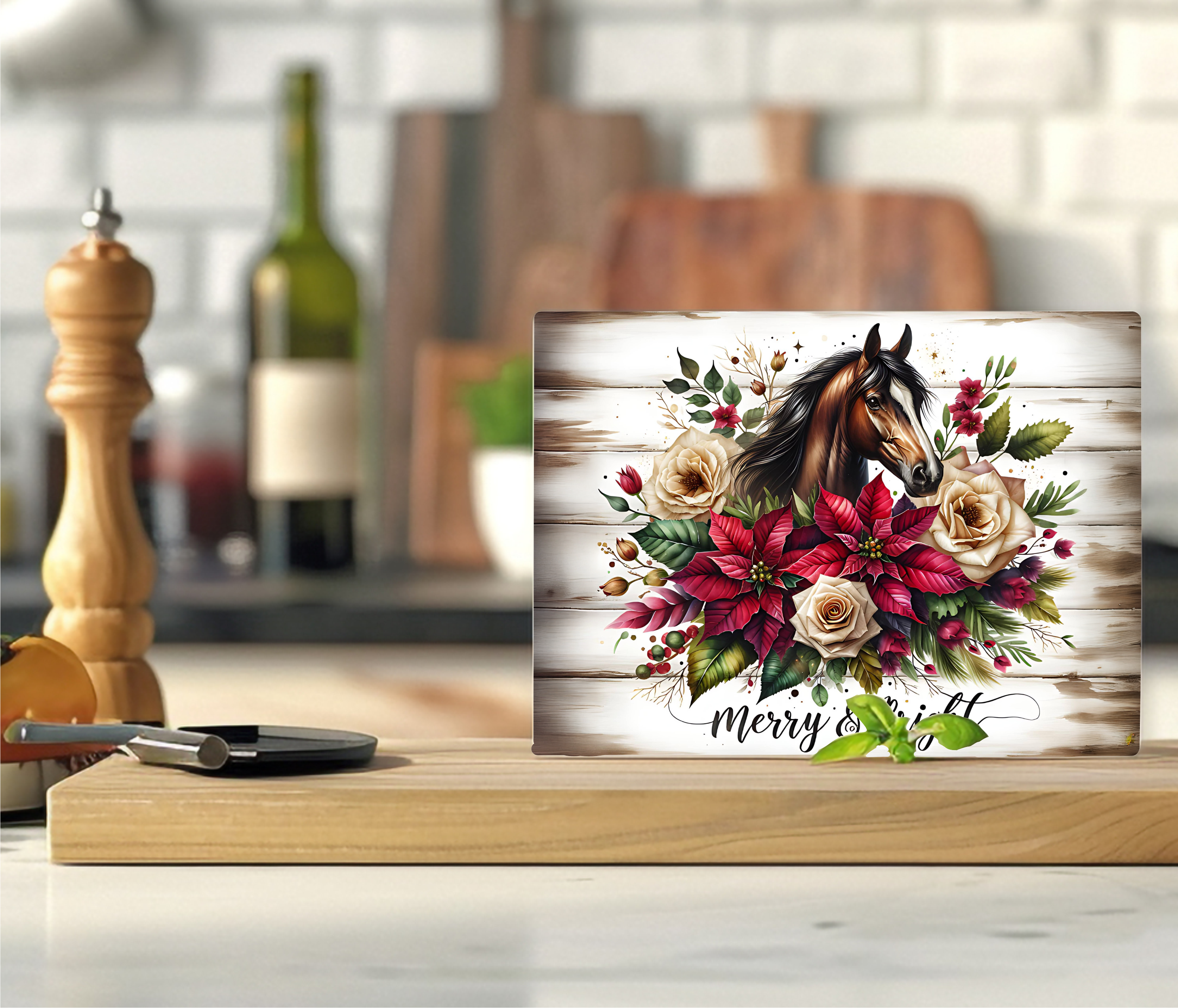 Merry & Bright Christmas Horse - Cutting Board - Sublimation Transfer