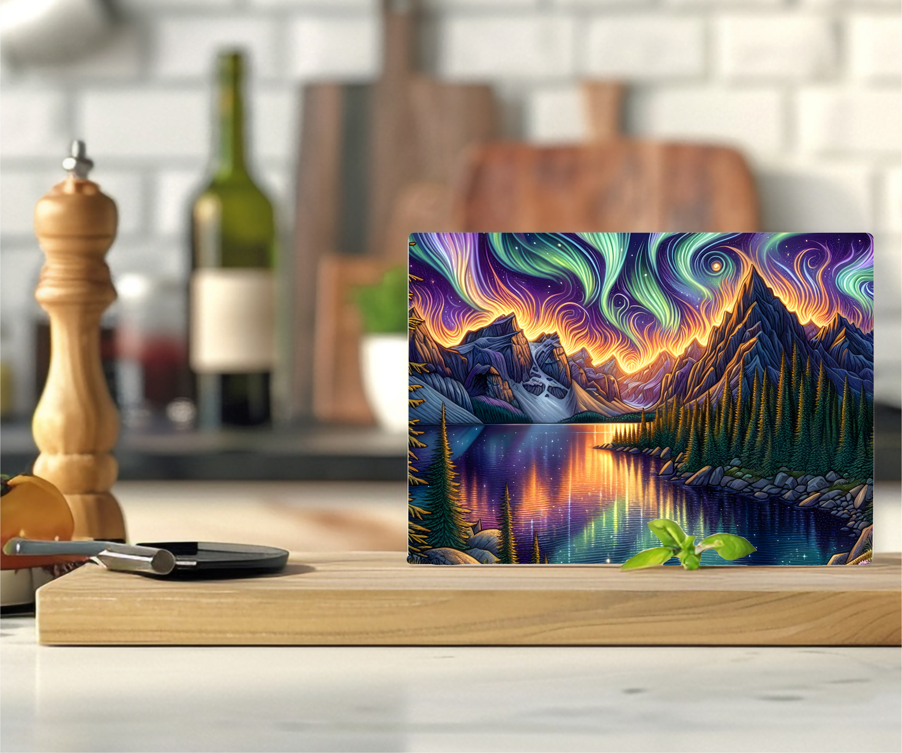 Mountain Scene With Northern Lights - Cutting Board - Sublimation Transfer