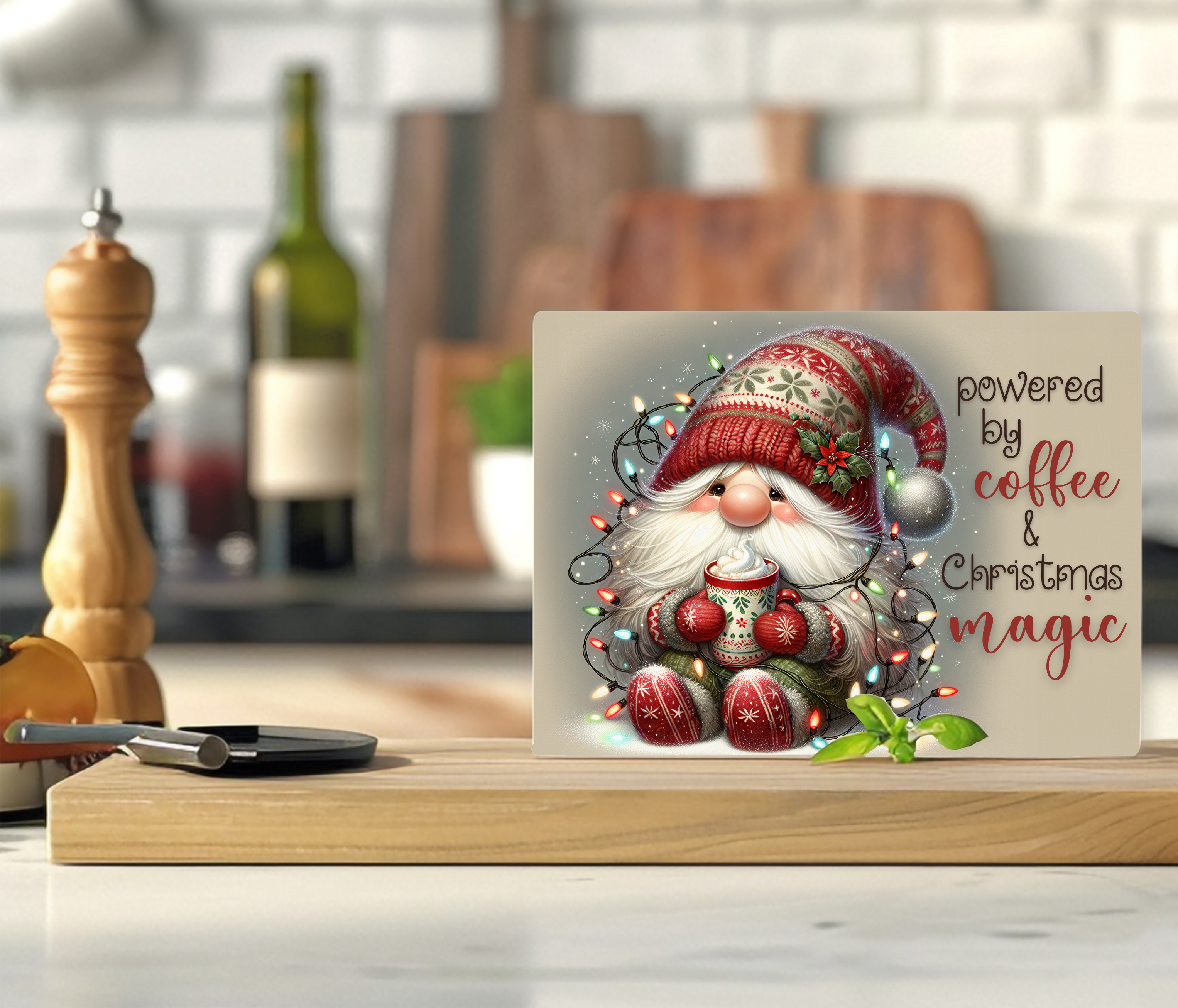 Powered By Coffee & Christmas Magic - Cutting Board - Sublimation Transfer