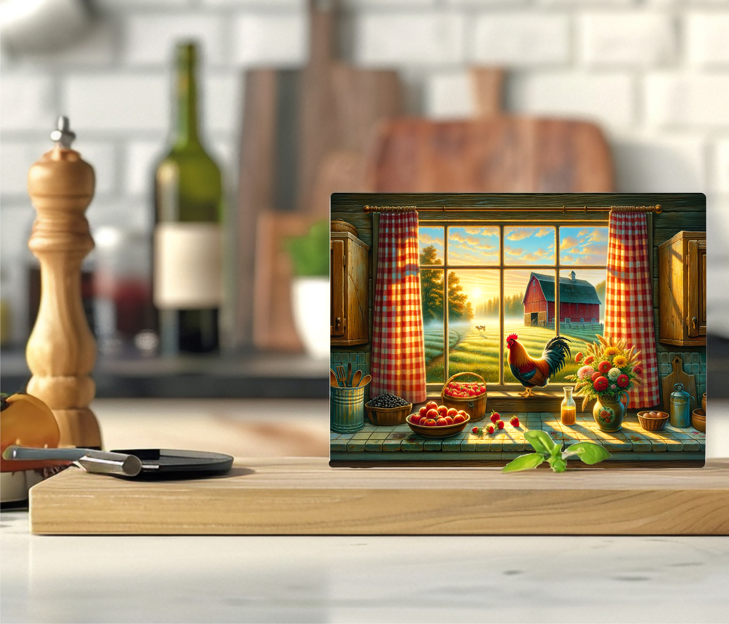 Rooster in Window - Cutting Board - Sublimation Transfer