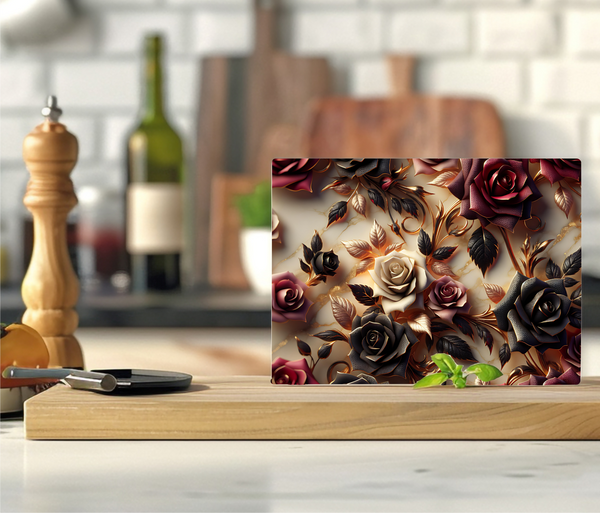 Roses & Gold Trim - Cutting Board - Sublimation Transfer