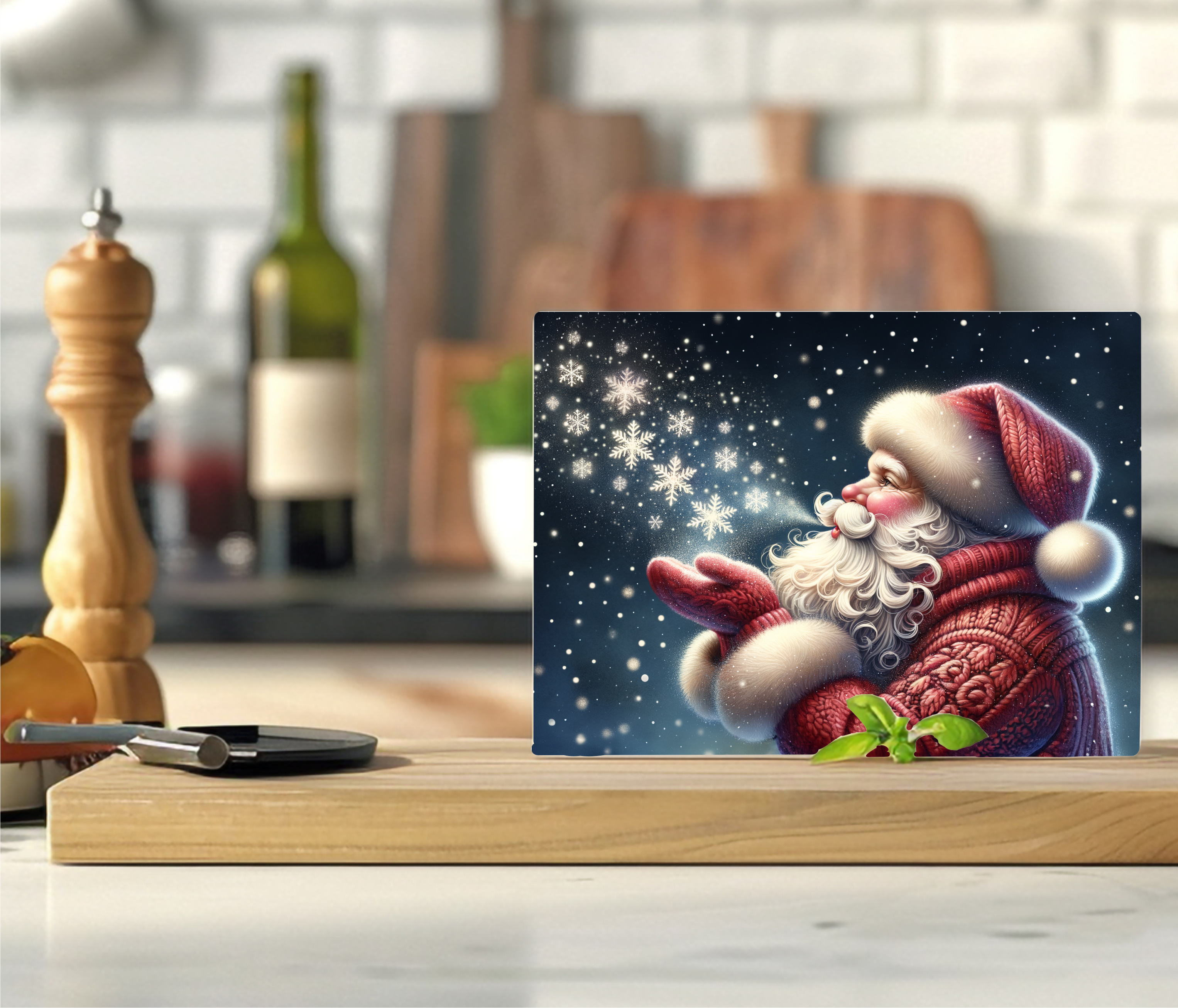 Santa Blowing Snow - Cutting Board - Sublimation Transfer