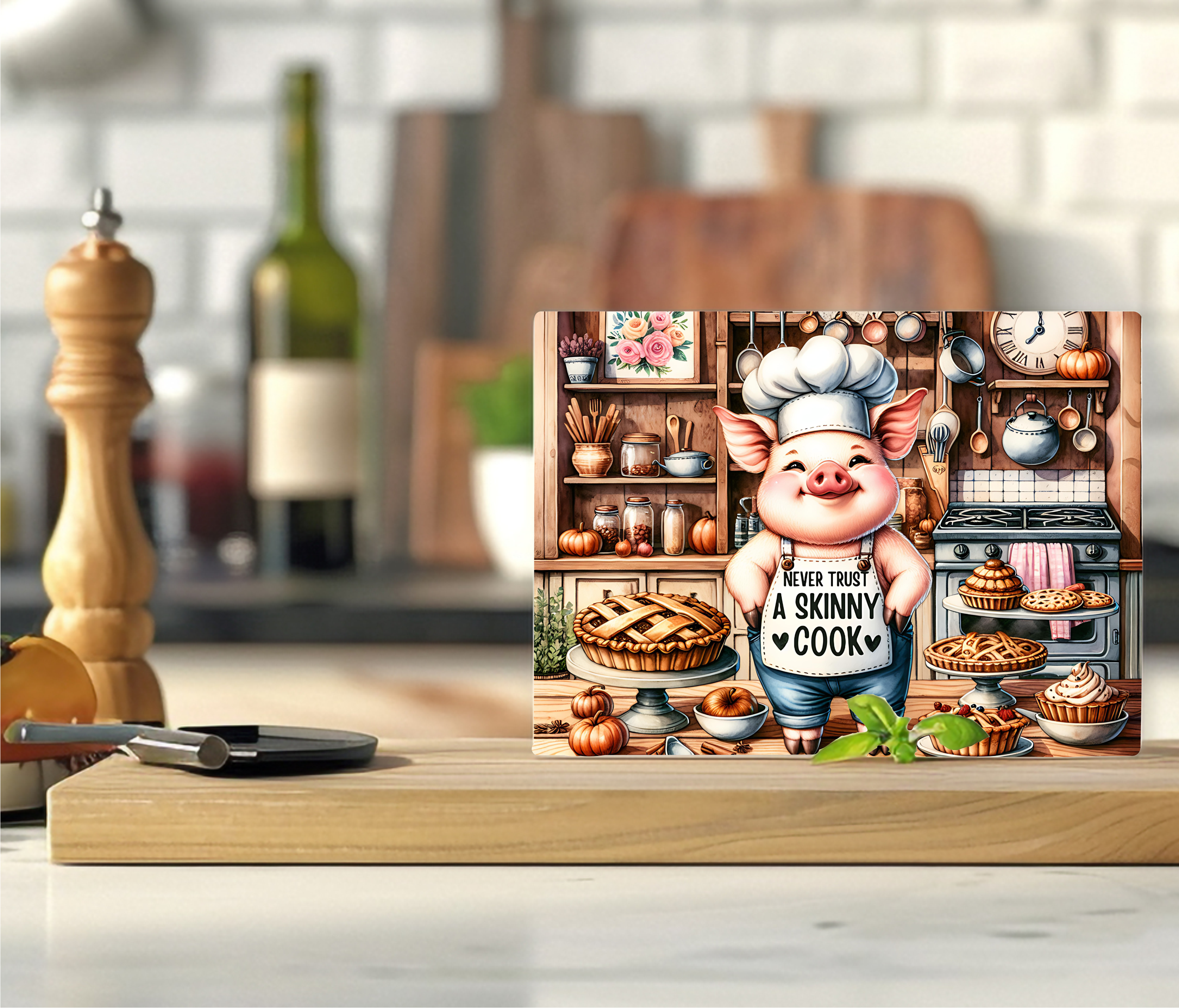 Never Trust A Skinny Cook Chef Pig - Cutting Board - Sublimation Transfer