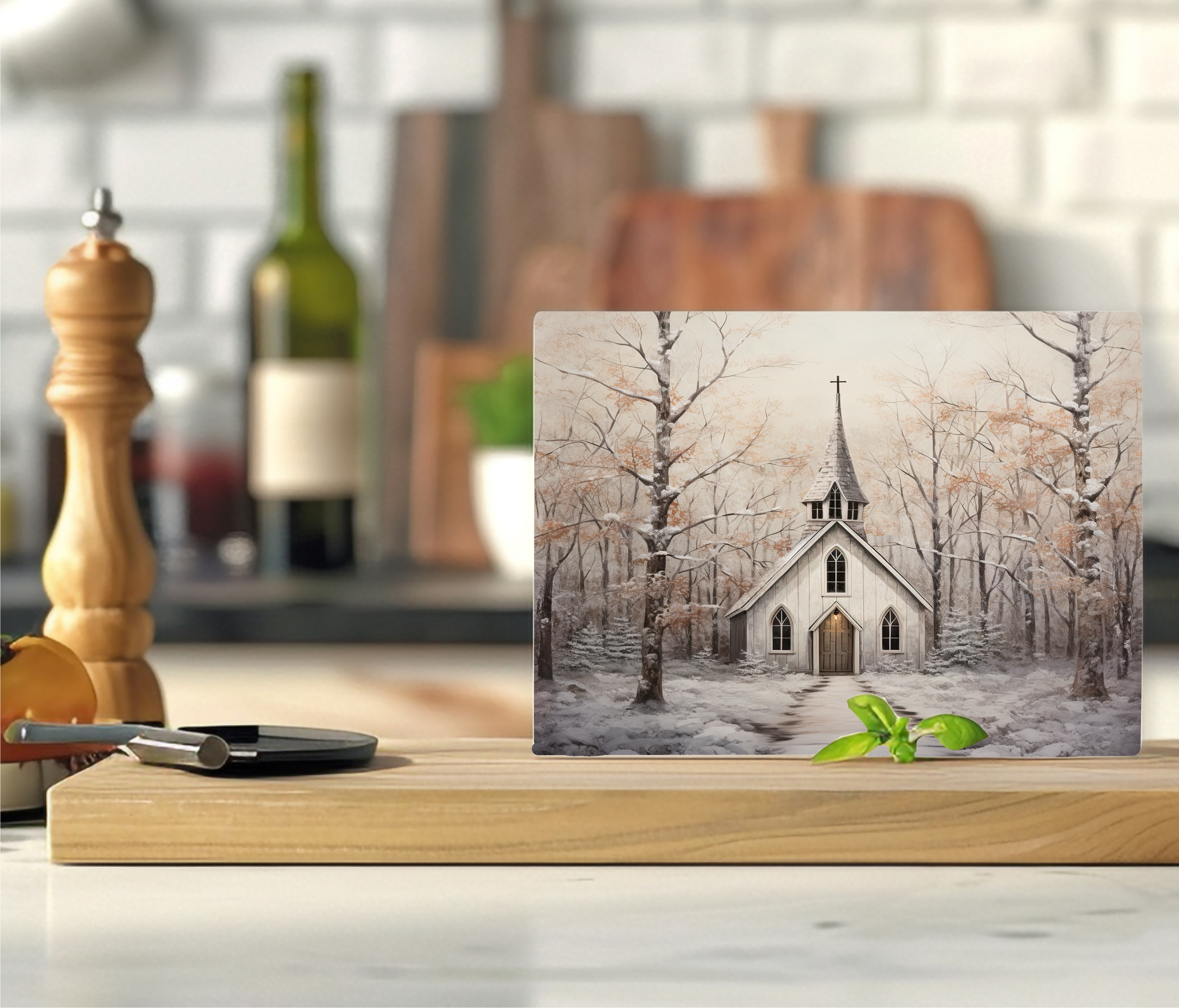 Snowy Country Church - Cutting Board - Sublimation Transfer
