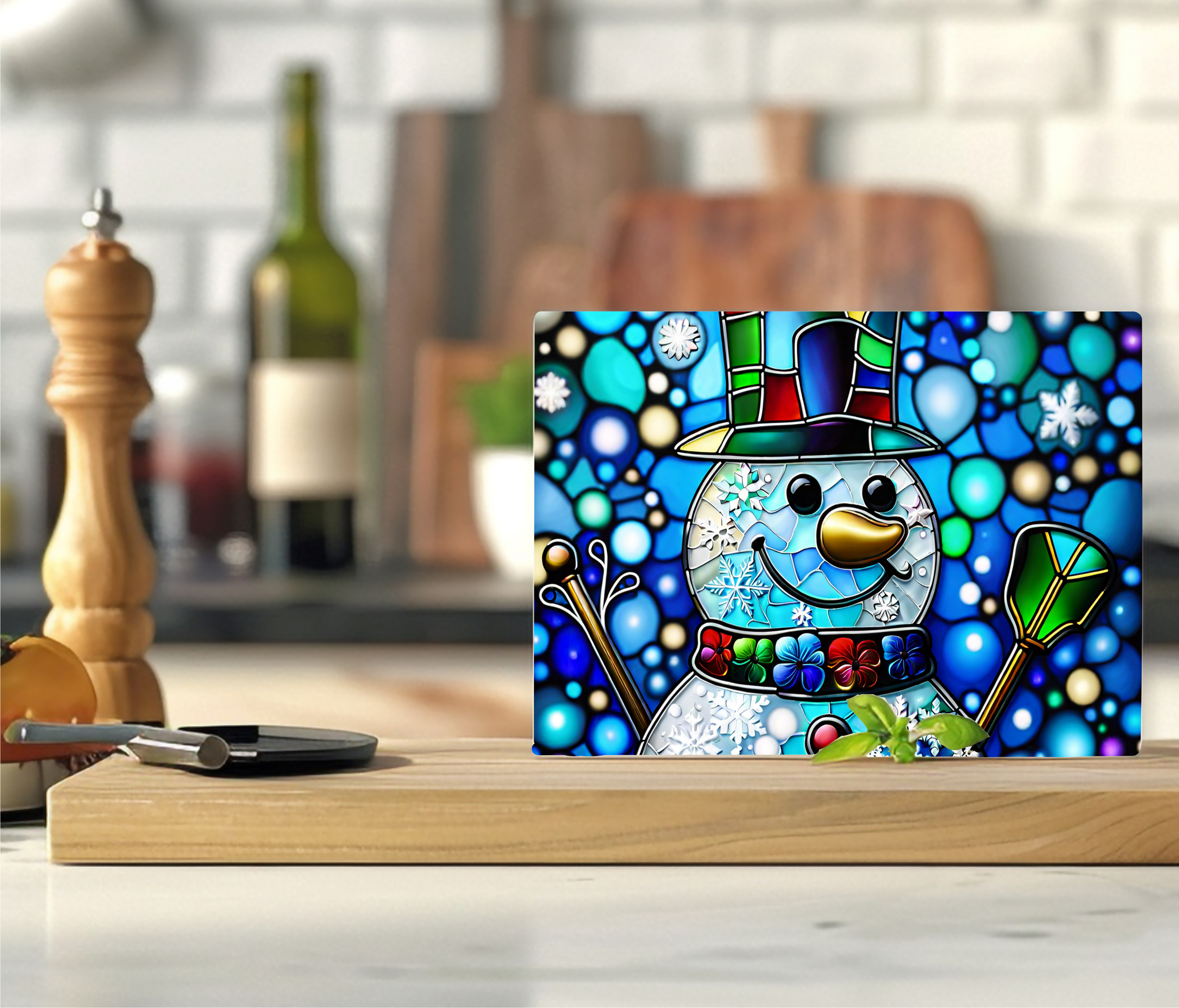 Stained Glass Snowman - Cutting Board - Sublimation Transfer