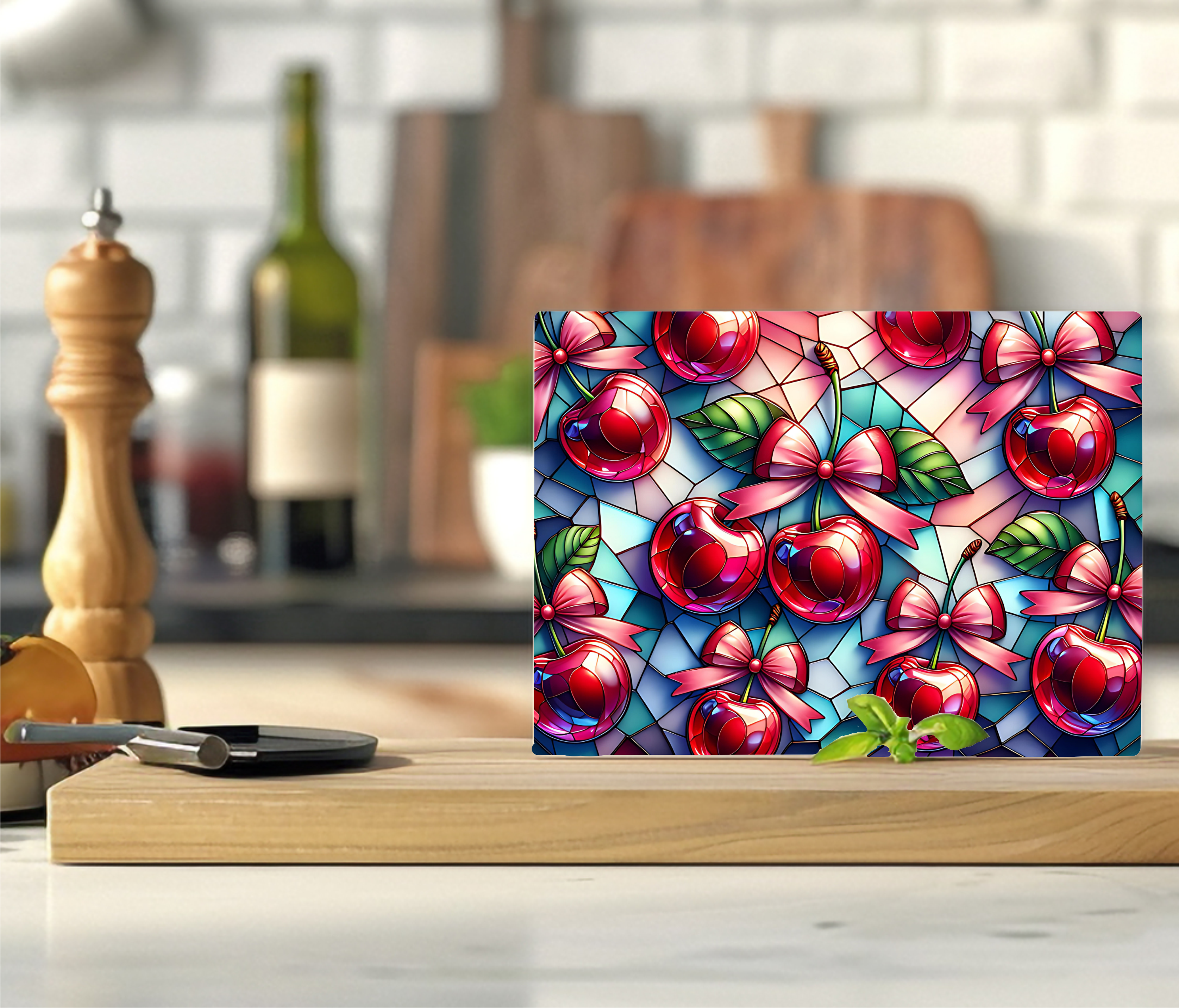 Stained Glass Effect Cherries - Cutting Board - Sublimation Transfer