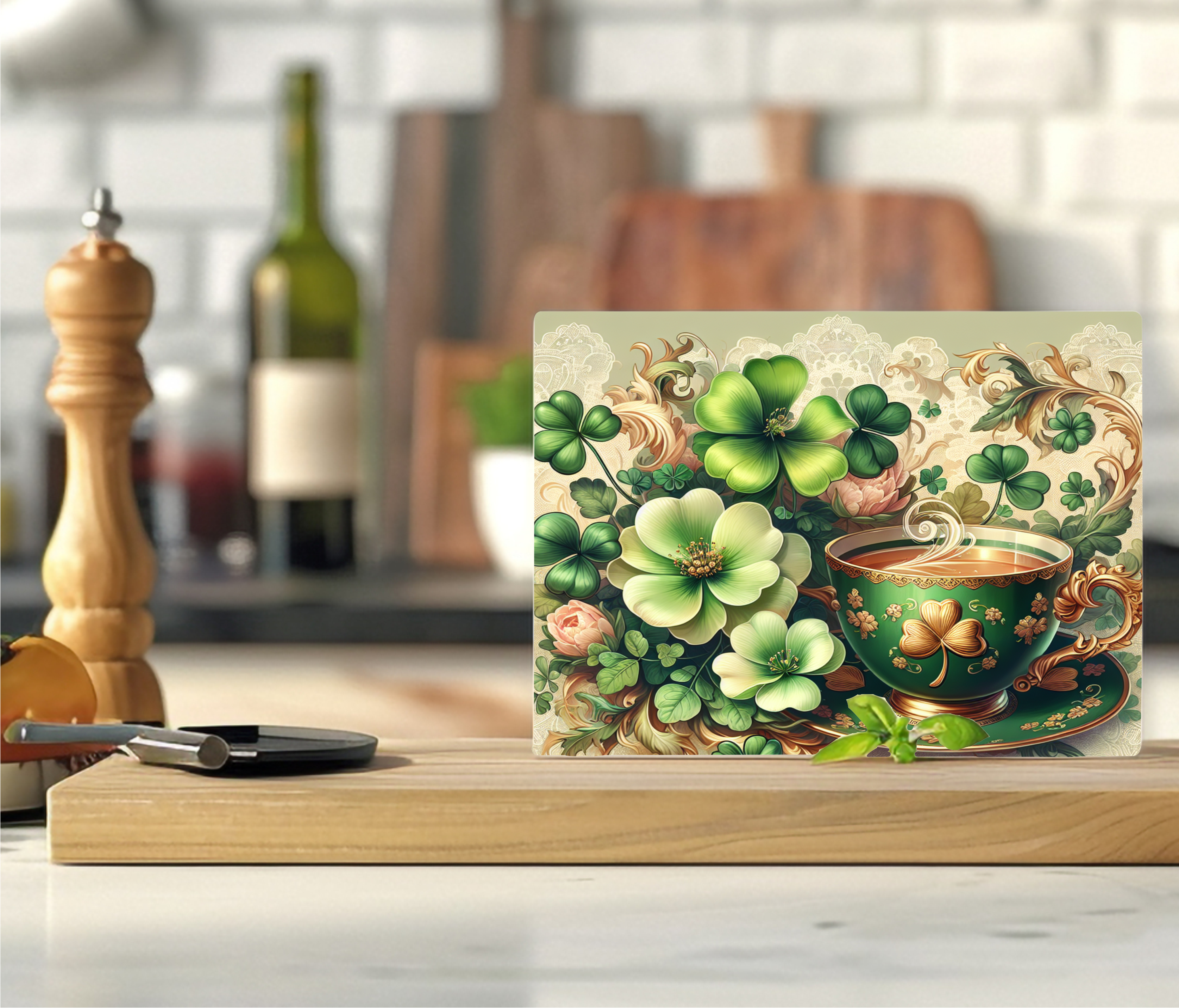 St. Patrick's Teacup  - Cutting Board - Sublimation Transfer
