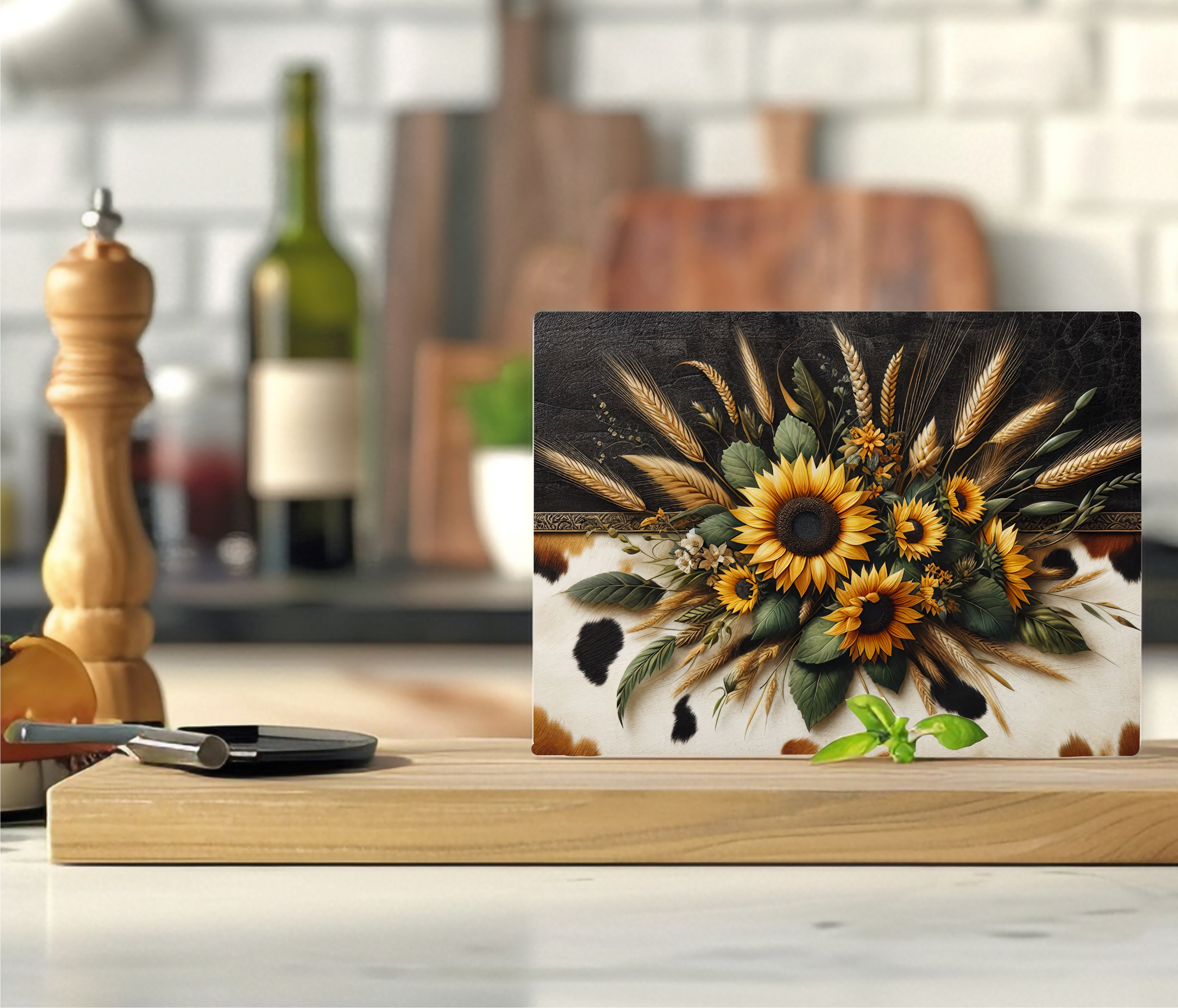 Sunflower & Cow Print - Cutting Board - Sublimation Transfer
