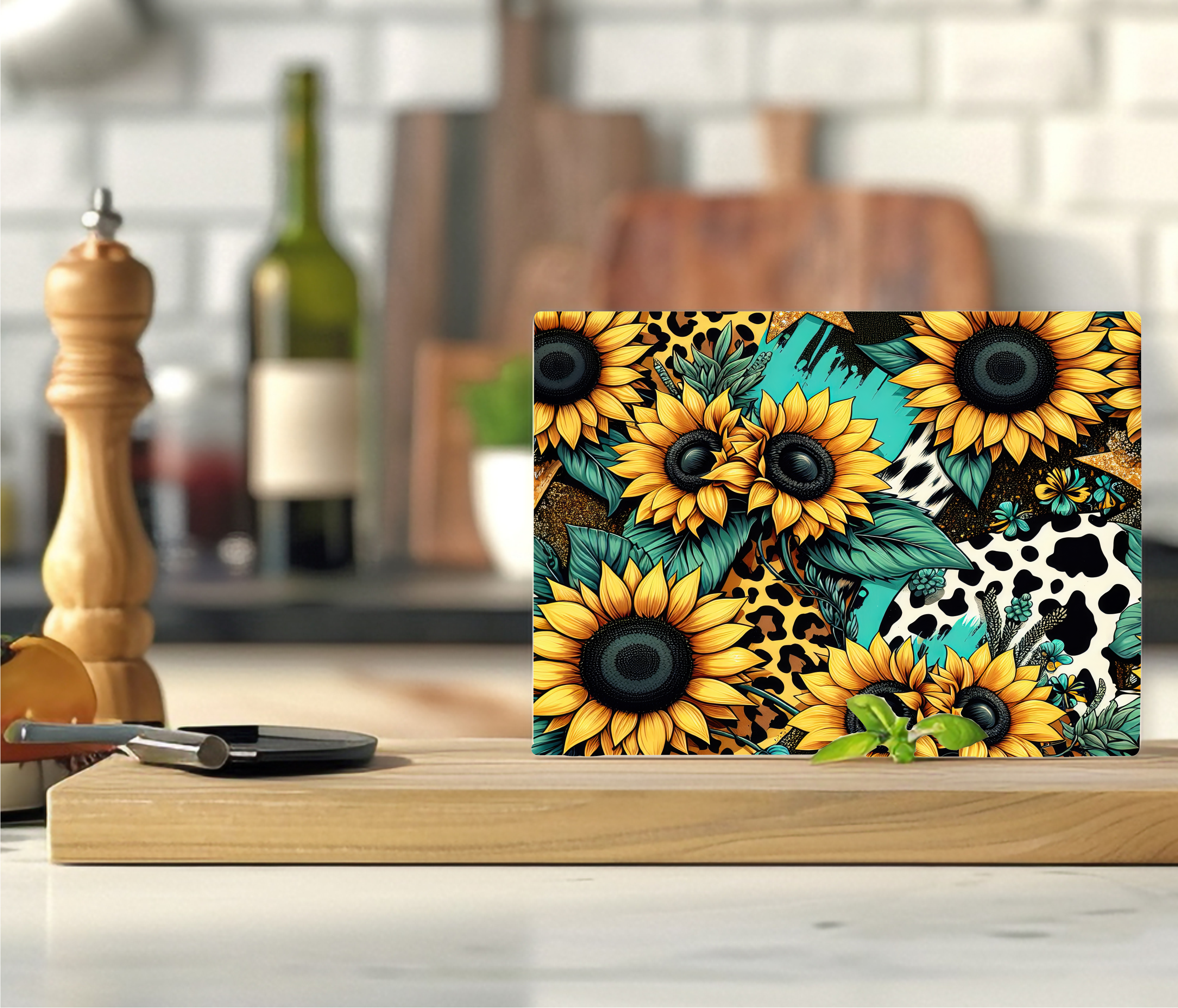 Sunflower & Cow Print - Cutting Board - Sublimation Transfer