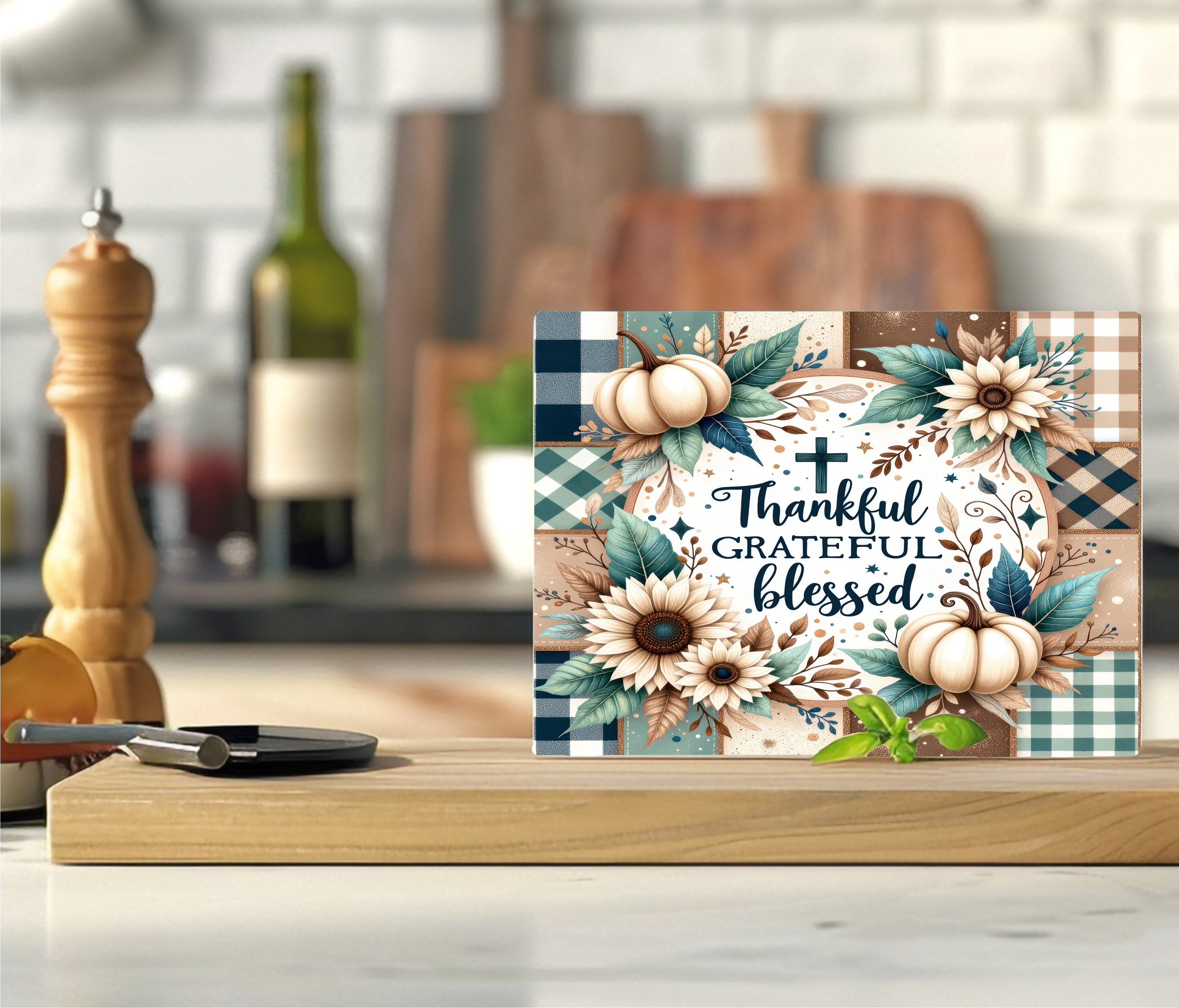 Thankful Grateful & Blessed - Cutting Board - Sublimation Transfer
