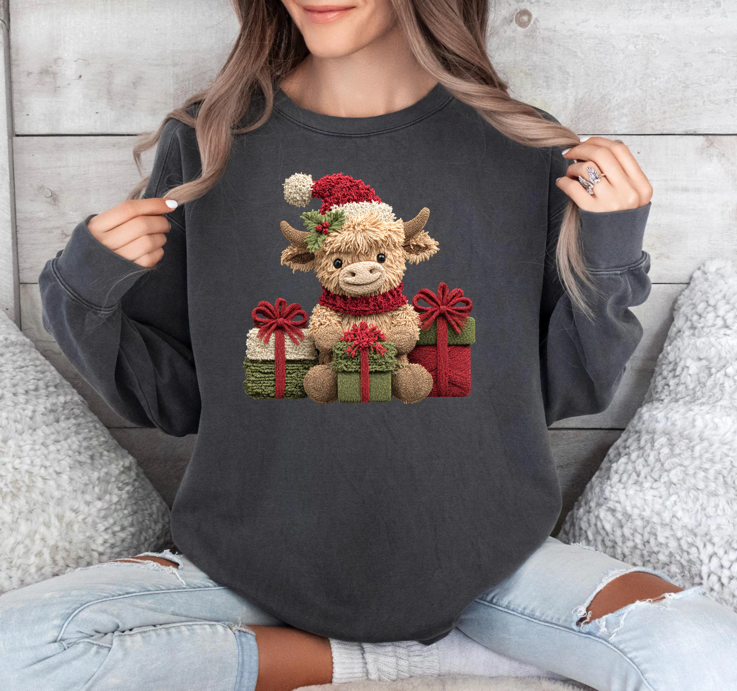 Faux Crochet/Stitch -  Shaggy Cow - DTF Transfer