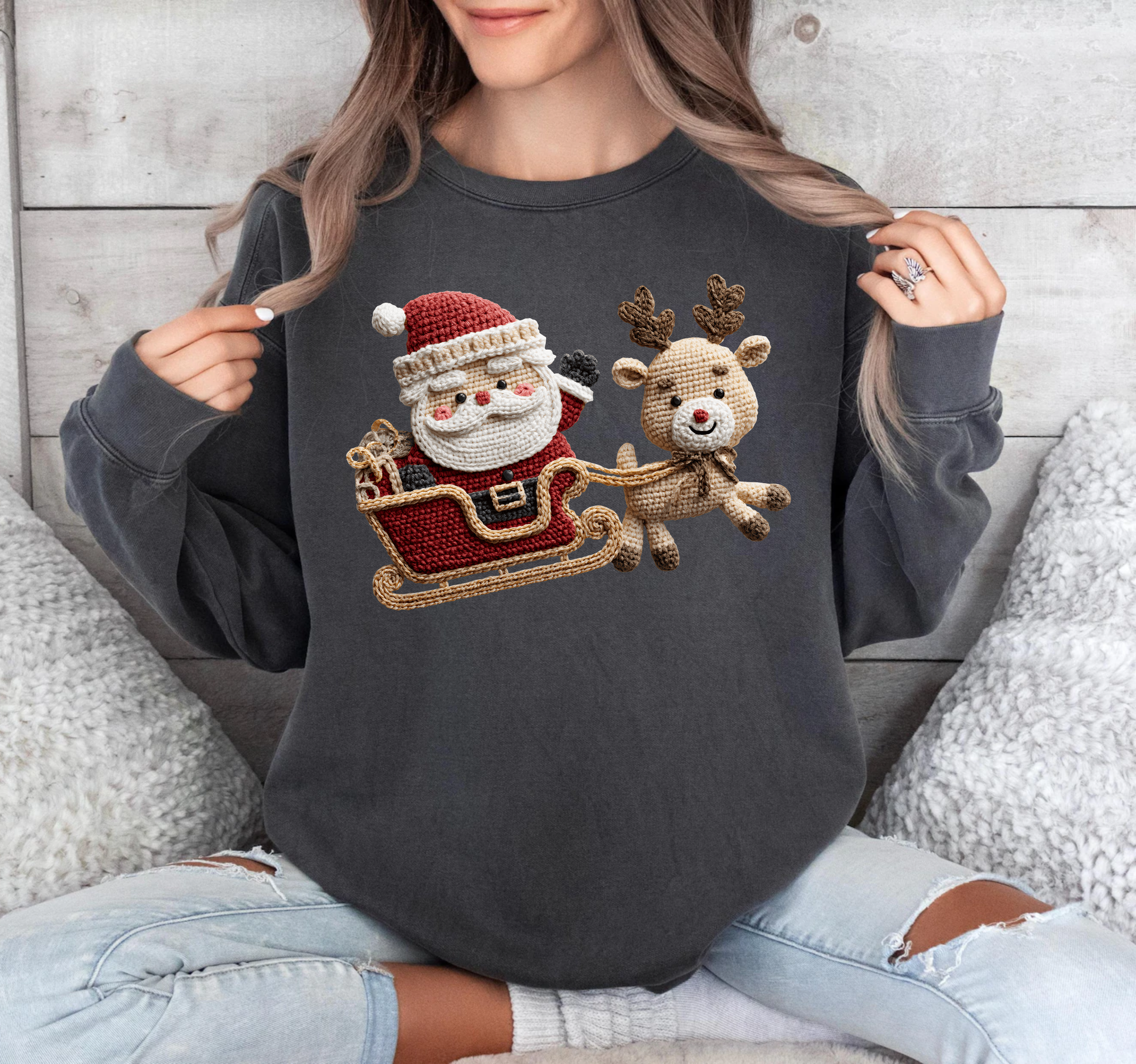 Faux Crochet/Stitch -  Santa's Sleigh - DTF Transfer