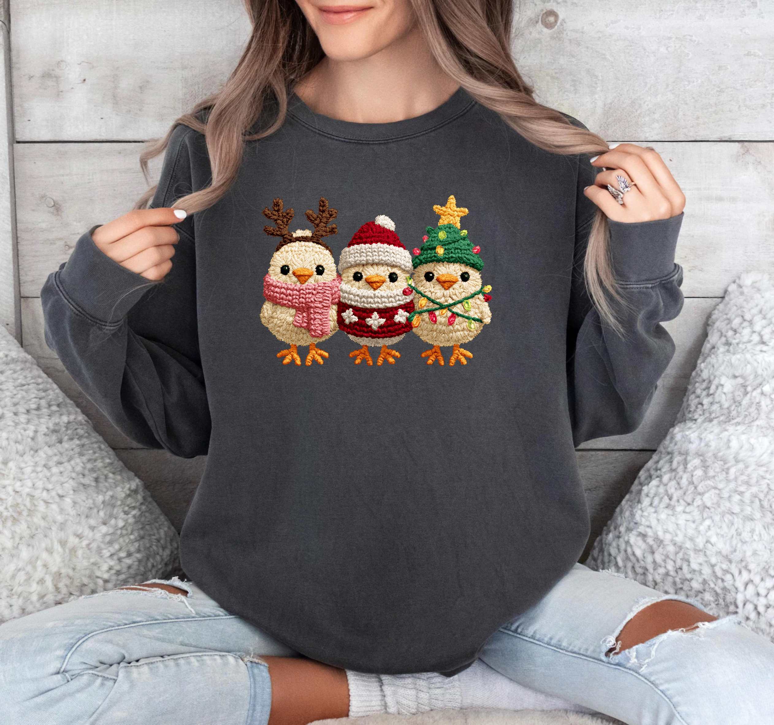 Faux Crochet/Stitch -  Chick Trio - DTF Transfer