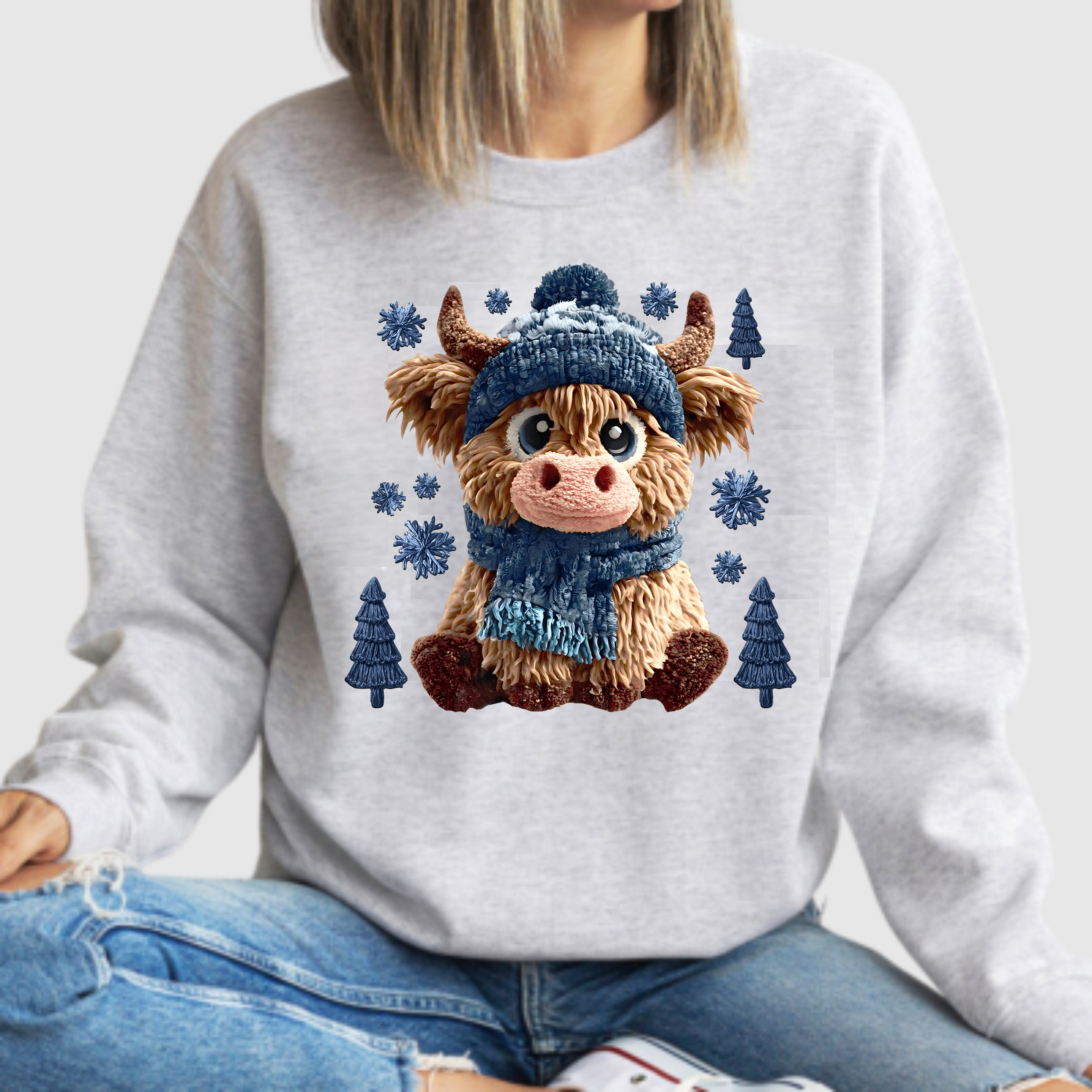 Faux Crochet Yarn -  Shaggy Cow - DTF Transfer