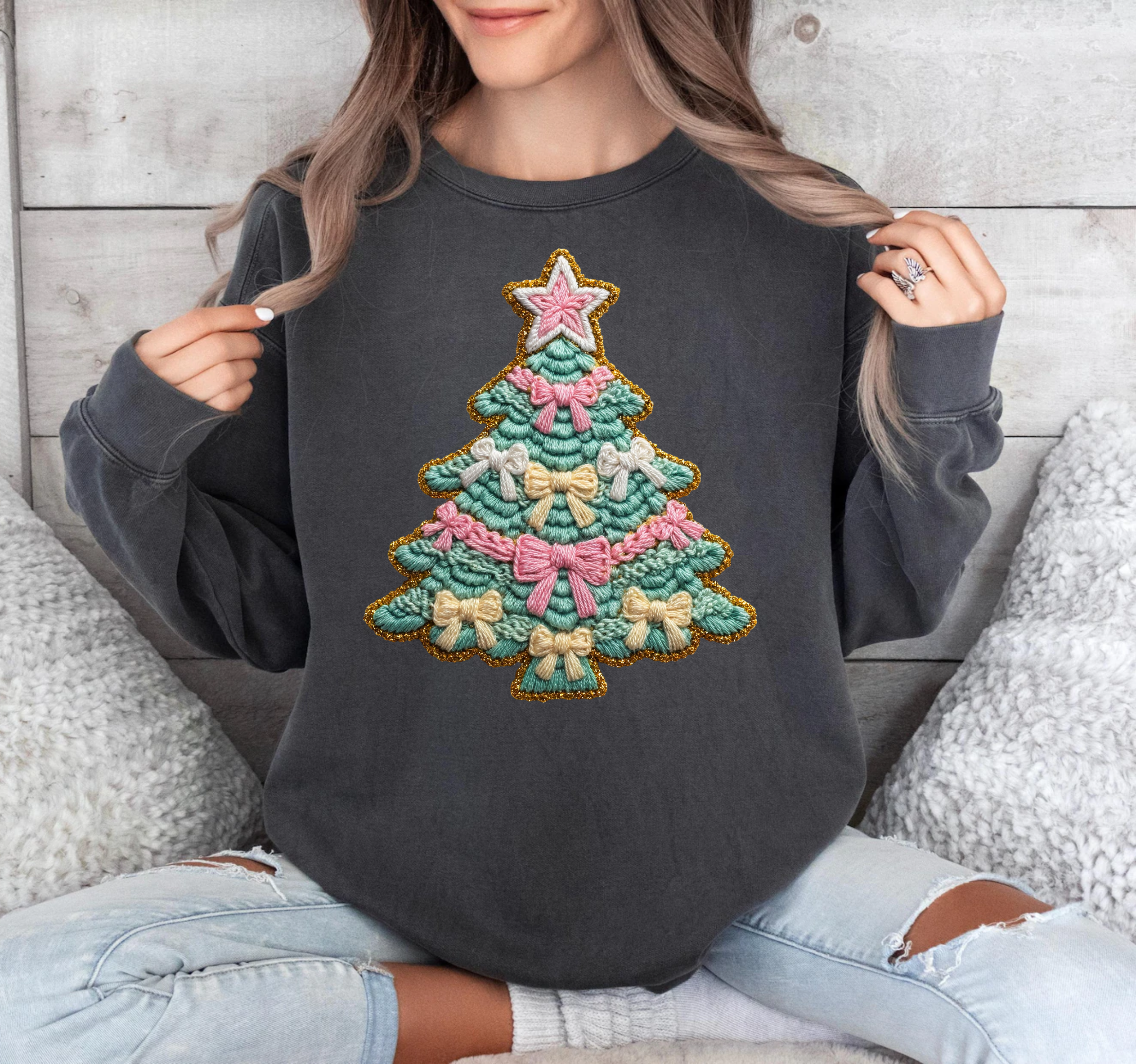 Faux Crochet Yarn - Christmas Tree - DTF Transfer