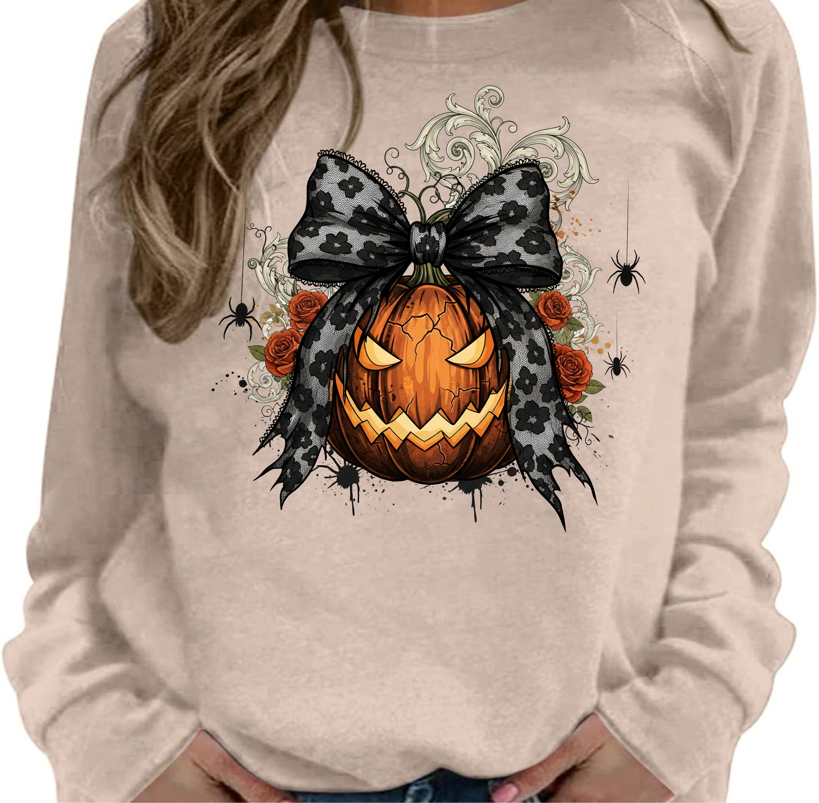 Jack-o-lantern Lace Bow - DTF Transfer