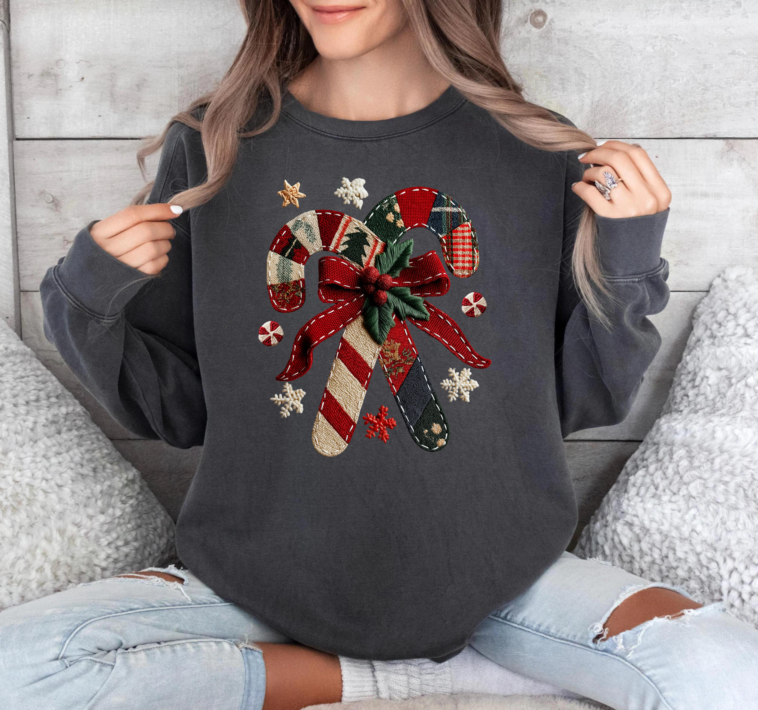 Faux Stitch/Crochet - Candy Canes - DTF Transfer