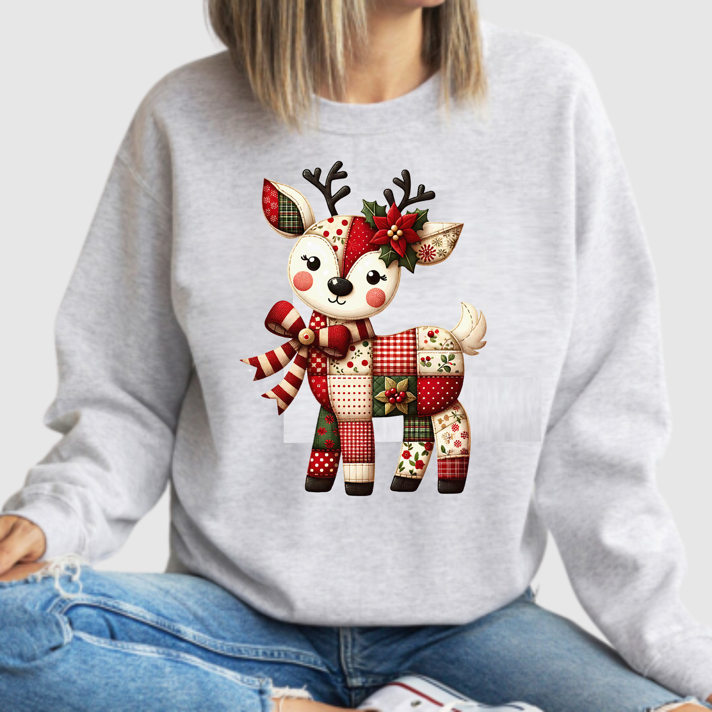 Faux Crochet/Stitch -  Patch Reindeer - DTF Transfer