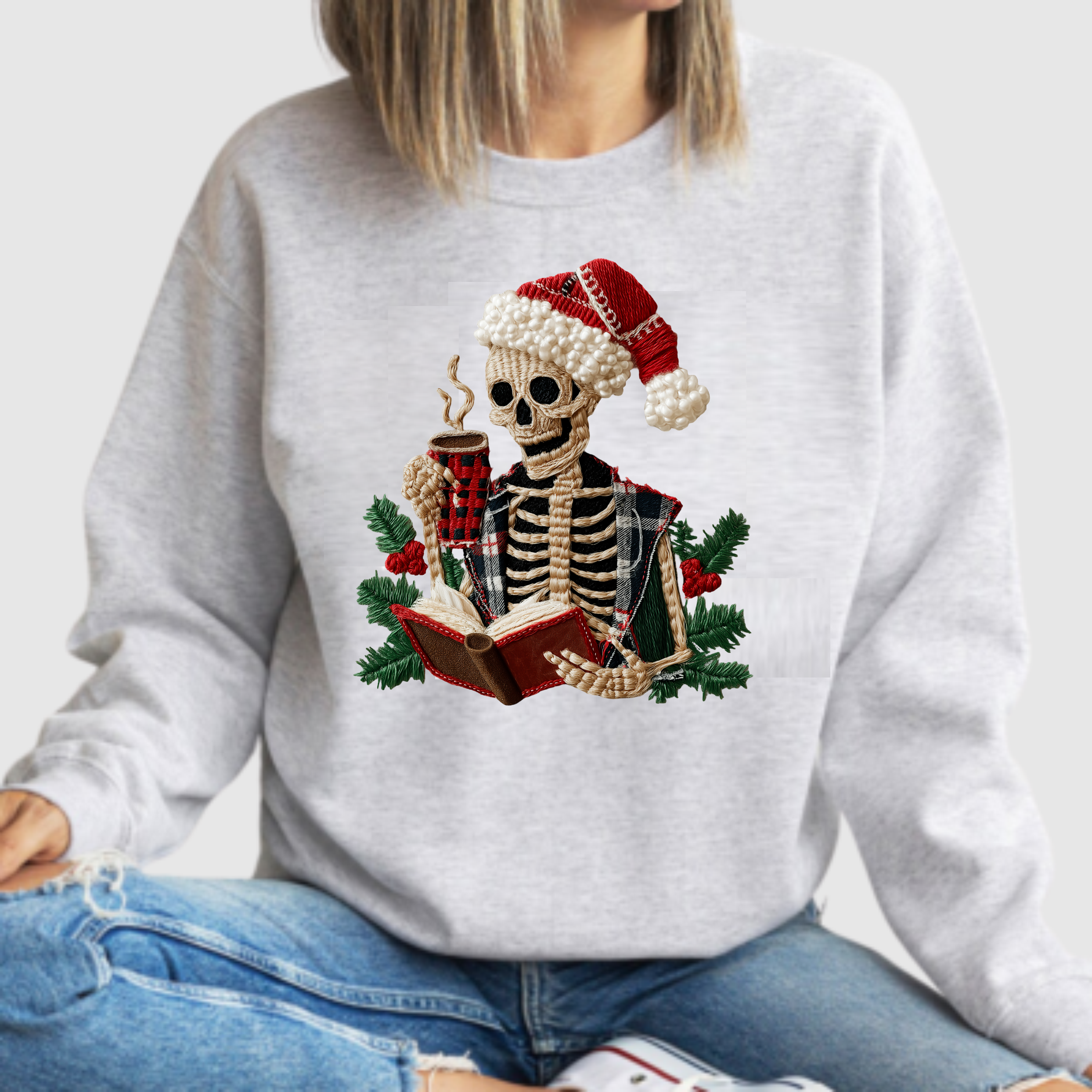Faux Stitch/Crochet - Reading Skeleton - DTF Transfer