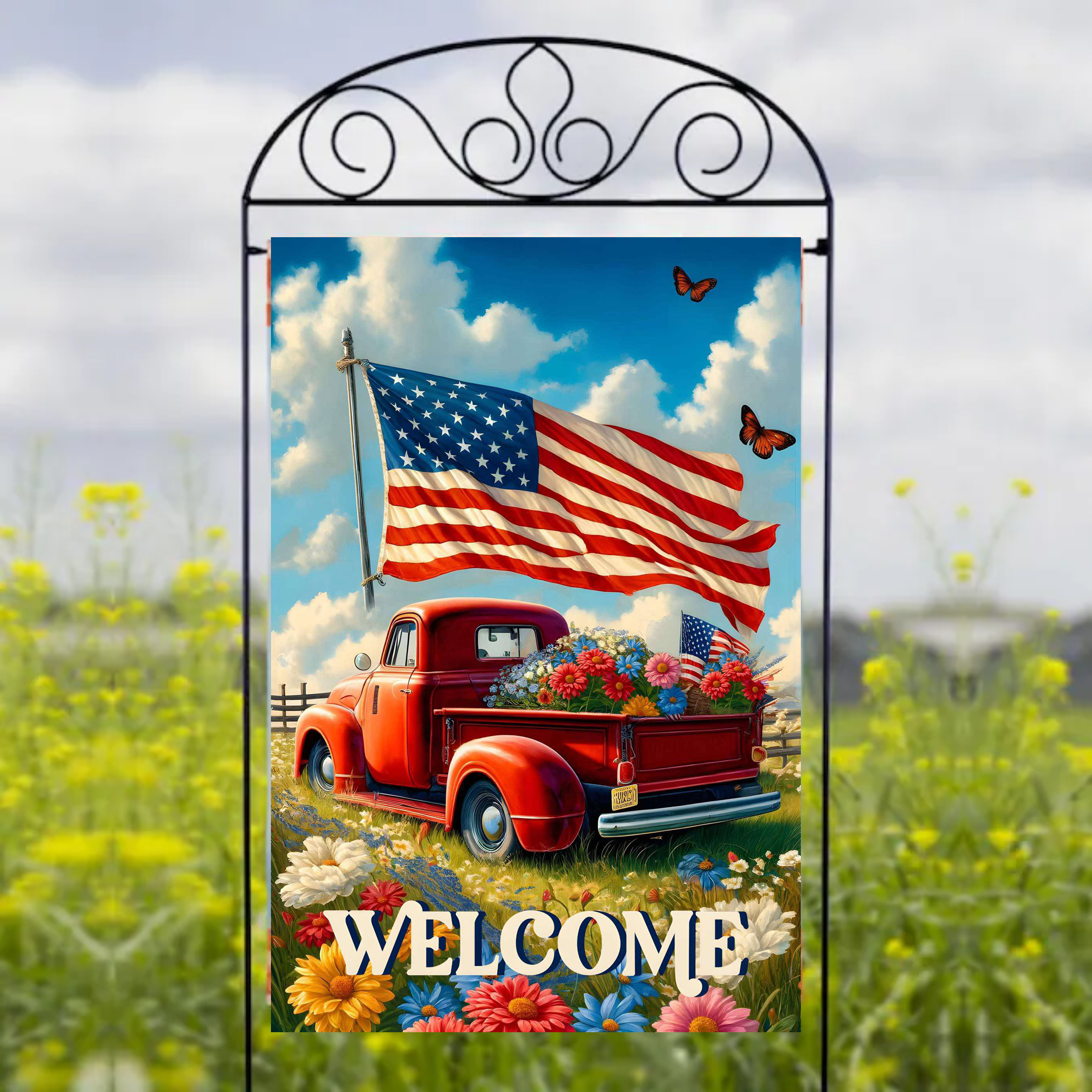 Red Truck American Flag - Garden Flag Sublimation Transfers