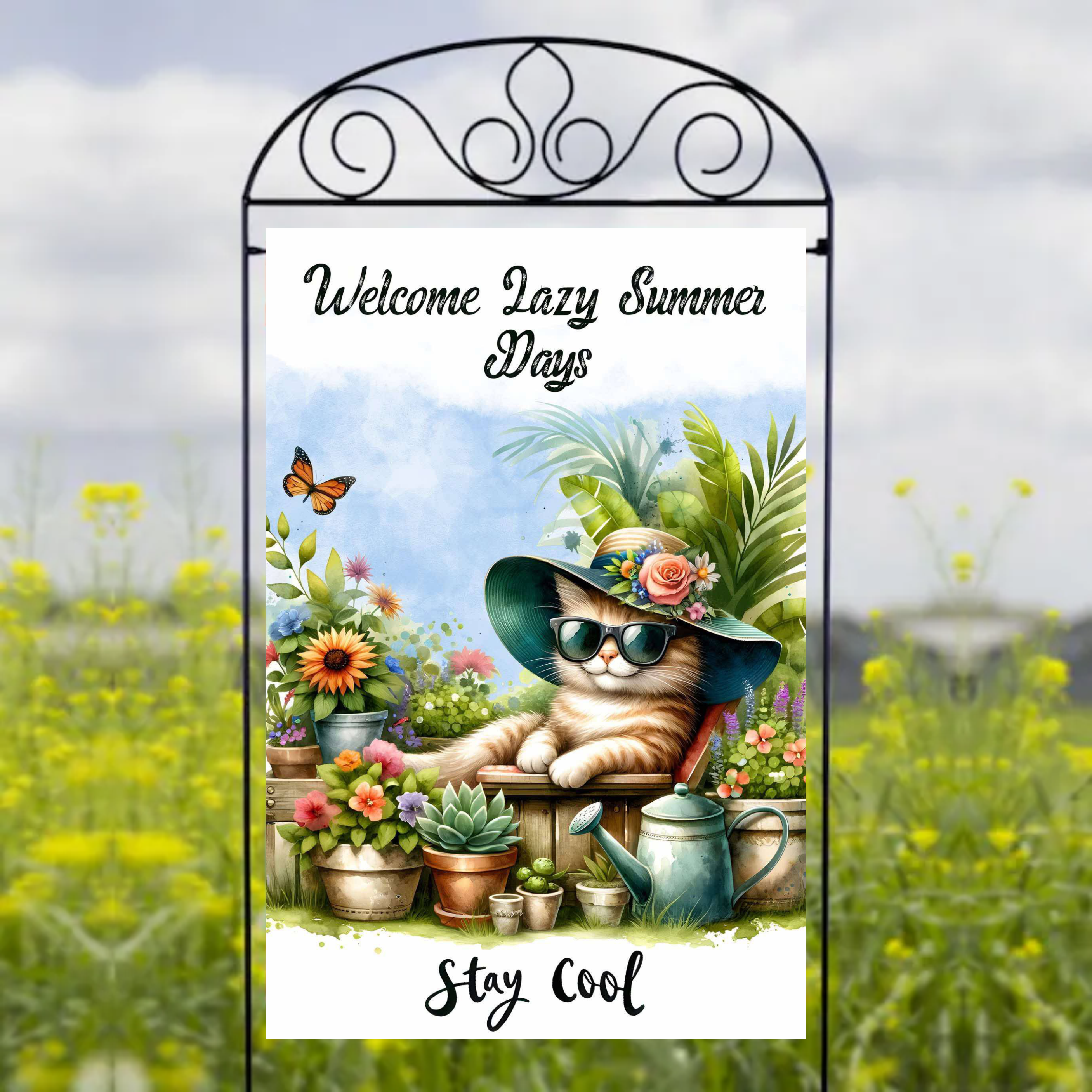 Welcome Lazy Summer Days, Stay Cool - Garden Flag Sublimation Transfers