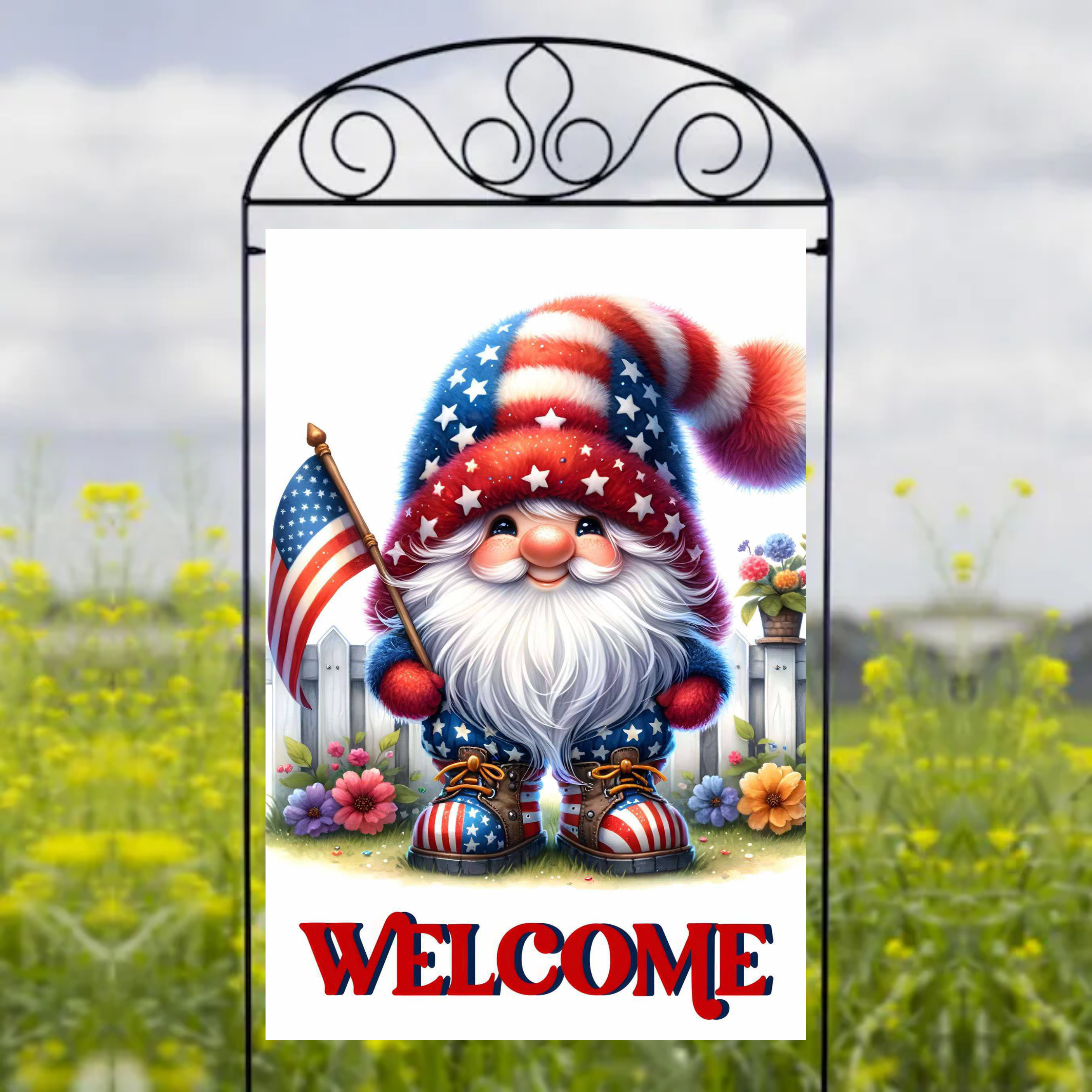 Patriotic Welcome Gnome - Garden Flag Sublimation Transfers