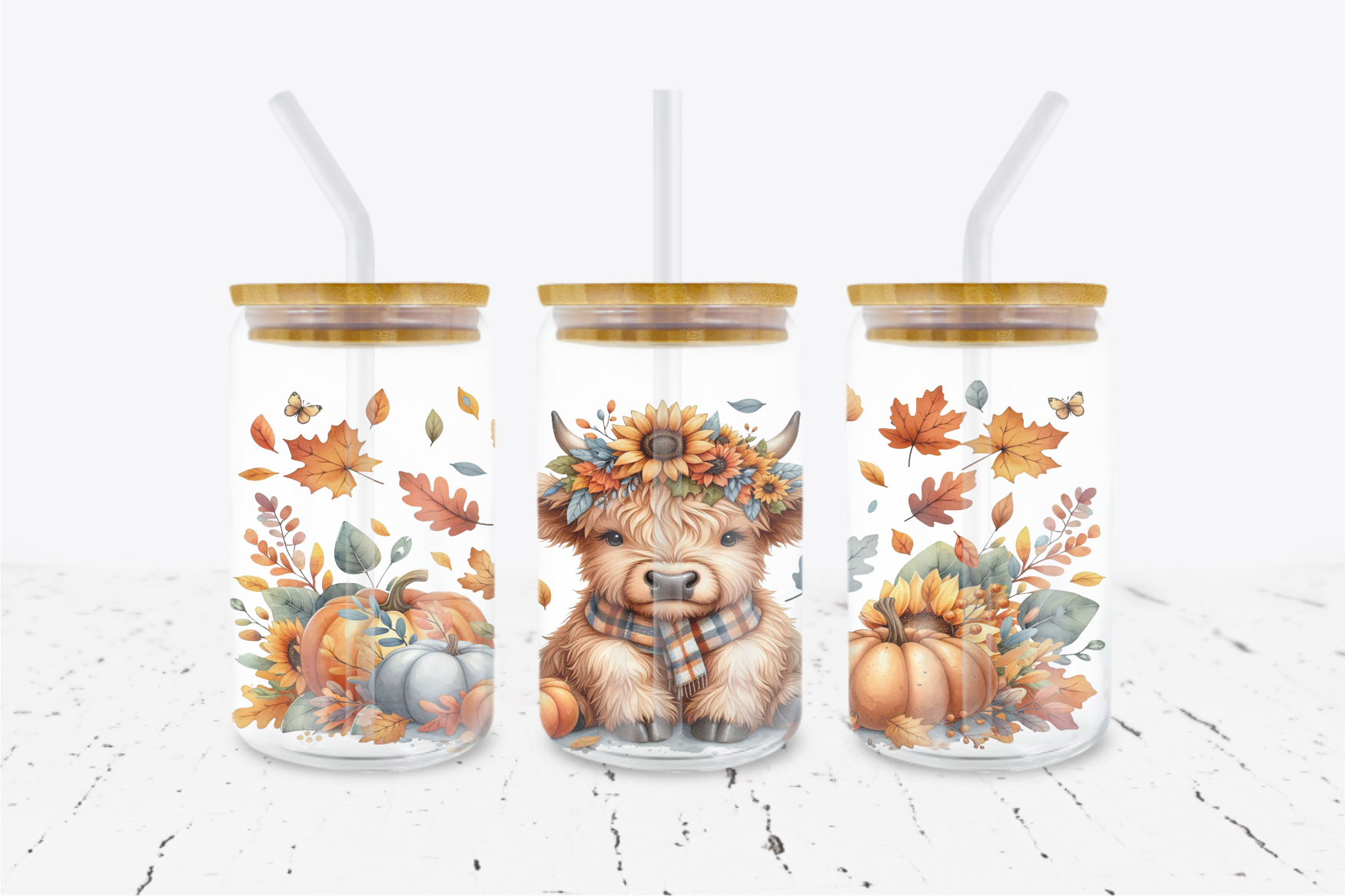 Autumn Country Cow - 16 oz Libbey Glass Can Wrap