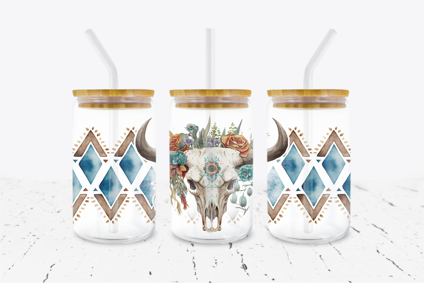 Western Aztec - 16 oz Libbey Glass Can Wrap