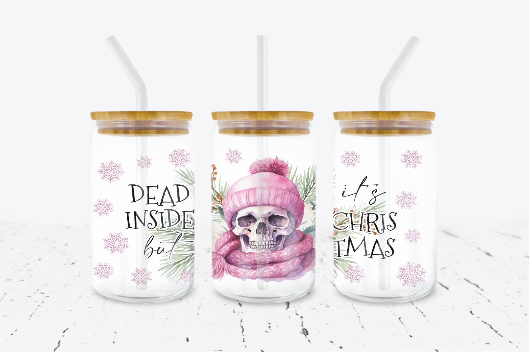 Dead Inside But It's Christmas - 16 oz Libbey Glass Can Wrap