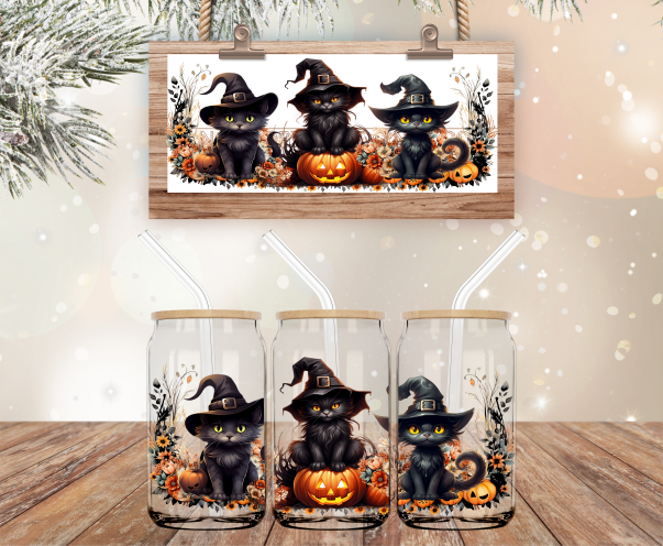 Halloween Black Cats - 16 oz Libbey Glass Can Wrap