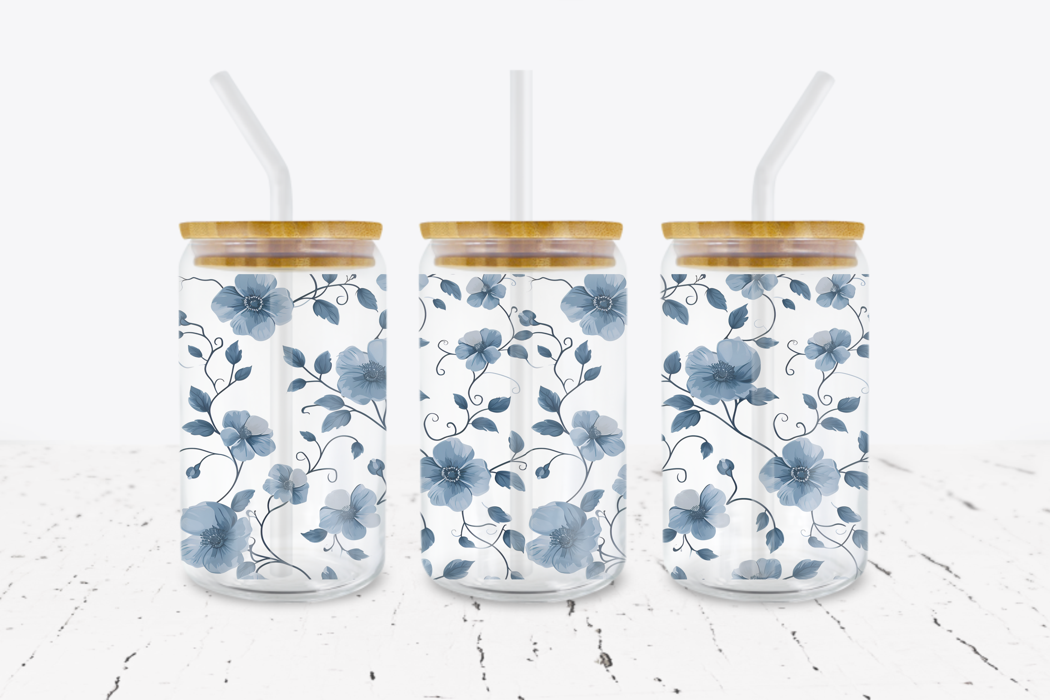 Blue Flowers & Vines -  UV DTF Transfer Wraps