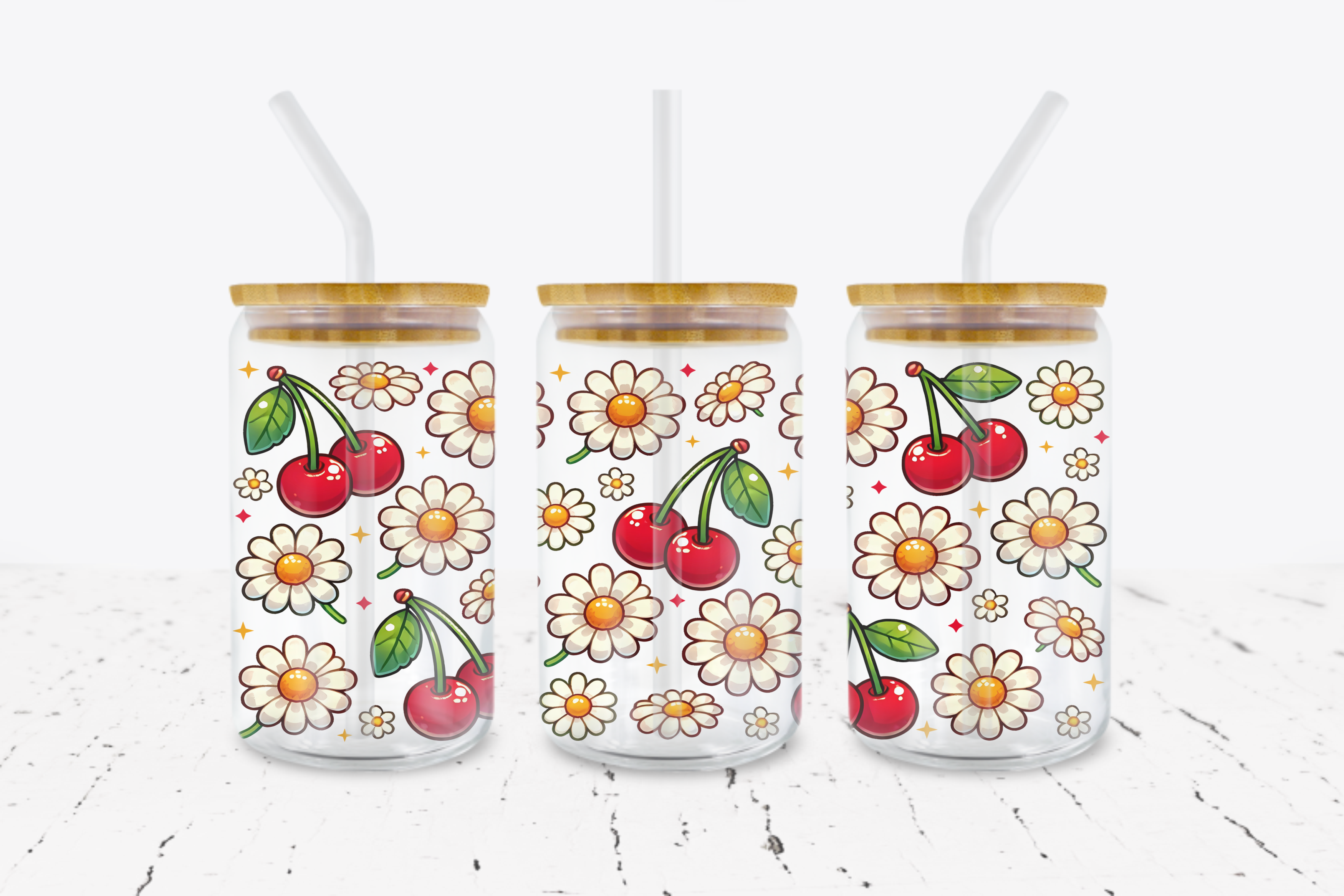 Cherries & Daisies -  UV DTF Transfer Wraps