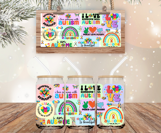 Autism Awareness - 16 oz Libbey Glass Can Wrap