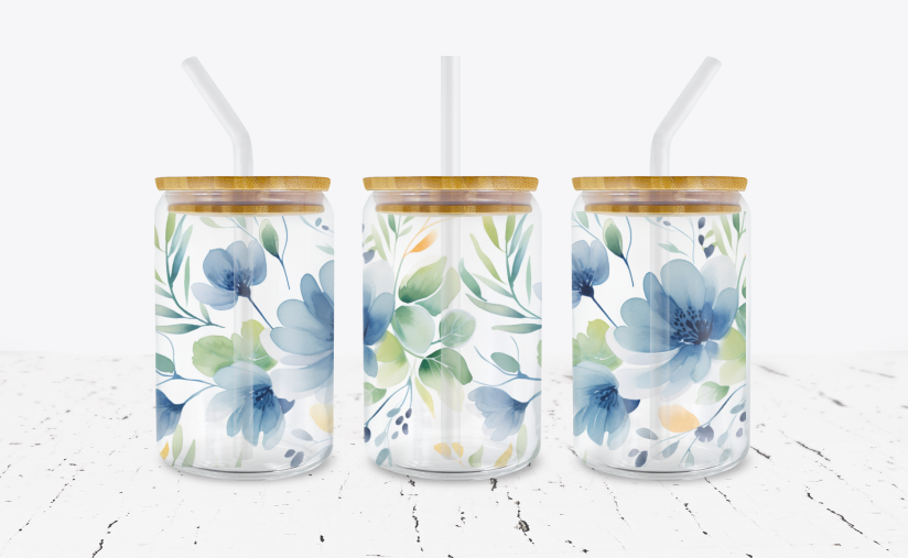 Floral - 16 oz Libbey Glass Can Wrap