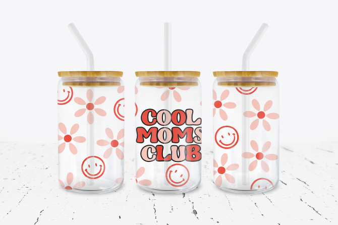 Cool Moms Club - 16 oz Libbey Glass Can Wrap