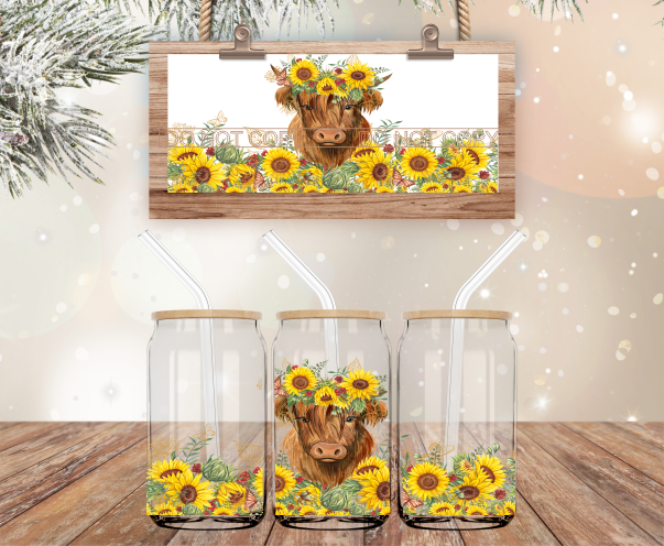 Country Cow & Sunflowers - 16 oz Libbey Glass Can Wrap