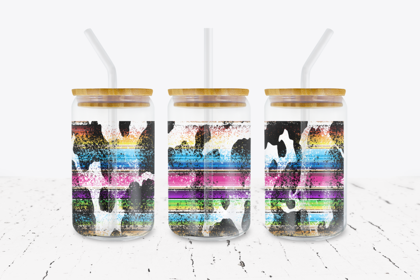 Cow Print & Serape - 16 oz Libbey Glass Can Wrap