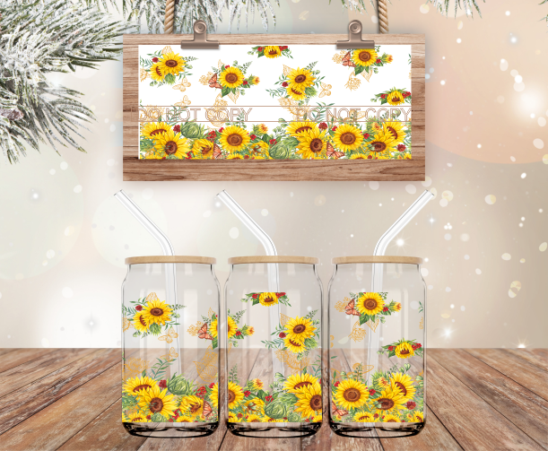 Floral with Gold Detail - 16 oz Libbey Glass Can Wrap