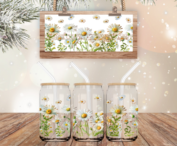Floral Daisies - 16 oz Libbey Glass Can Wrap