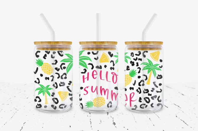 Hello Summer - 16 oz Libbey Glass Can Wrap