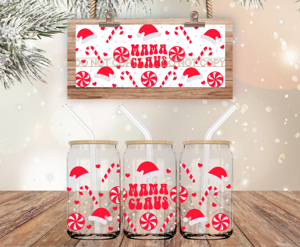 Mama Claus - 16 oz Libbey Glass Can Wrap