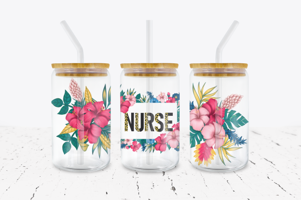 Nurse Vibrant Floral - 16 oz Libbey Glass Can Wrap